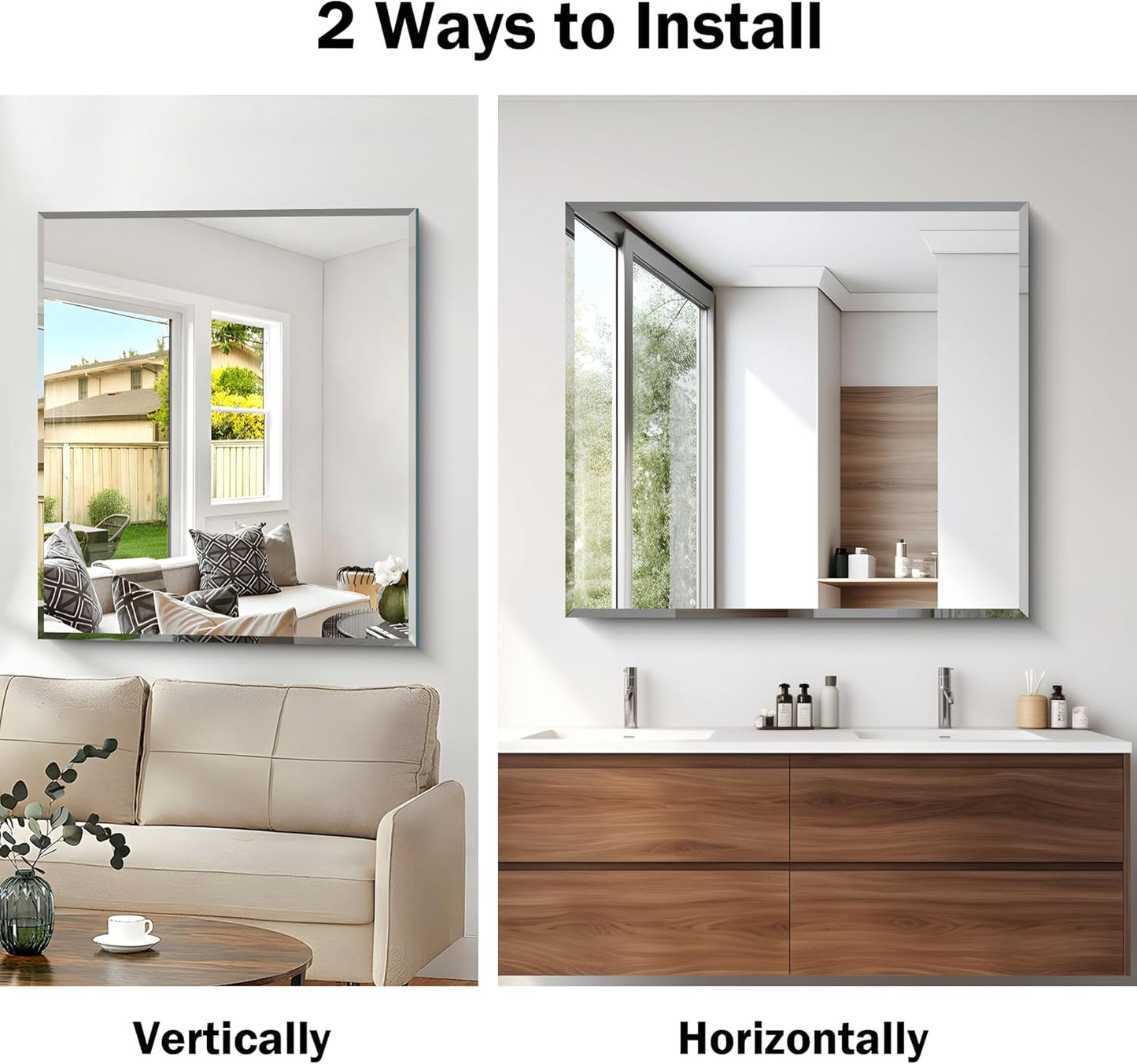 Beveled Bathroom Mirror, 36x40 Inch Large Bathroom Mirrors for Over Sink, Upgraded Shatterproof Beveled Frameless Vanity Mirror for Bathroom,Bedroom,Living Room and Entryway