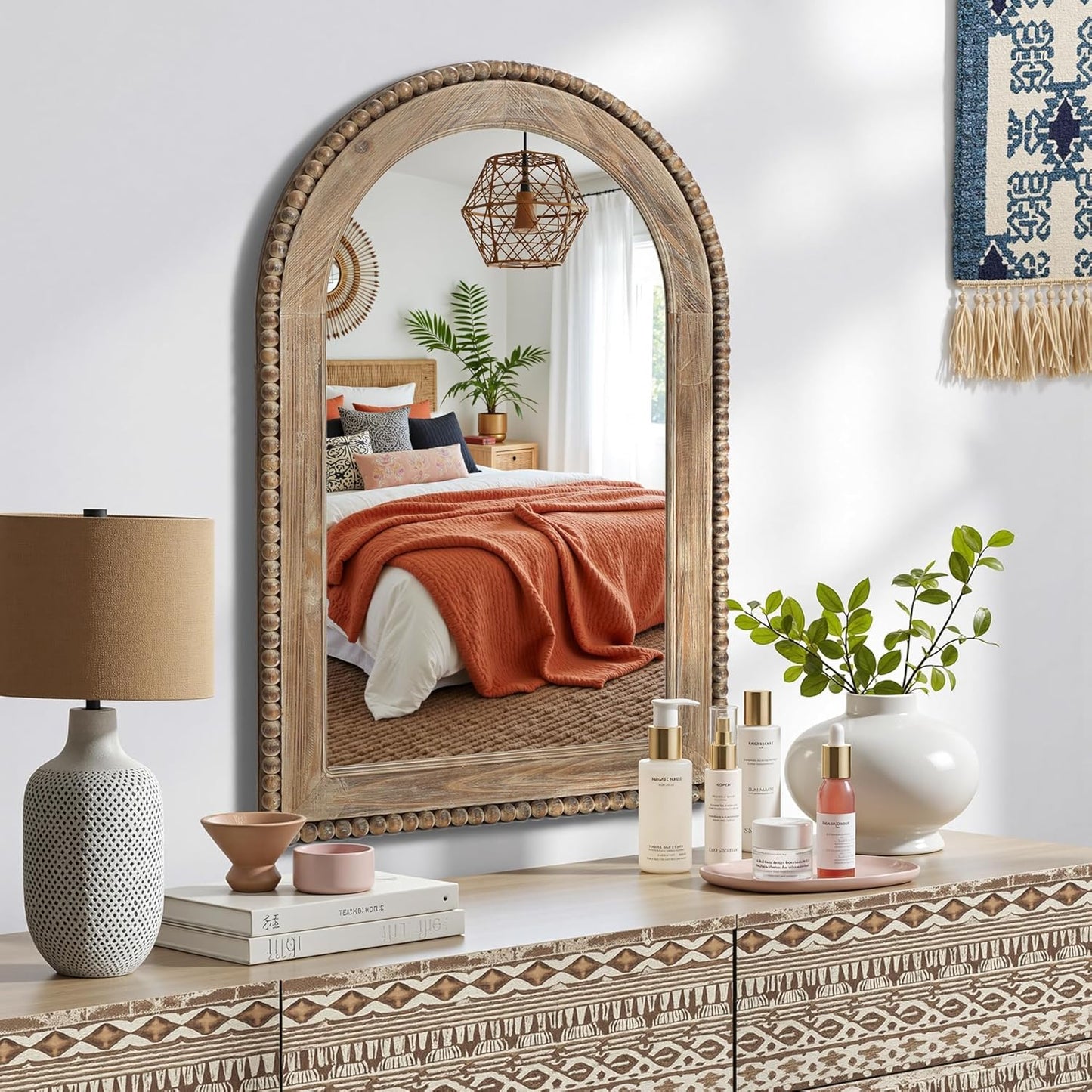 LuxenHome Arch Wall Mirror, 26"x40" Wood Framed Wall Mirrors, Farmhouse Decorative Wooden Mirror, Accent Entryway Wall Mirror, Wall Mounted Mirror Living Room Wall Decor