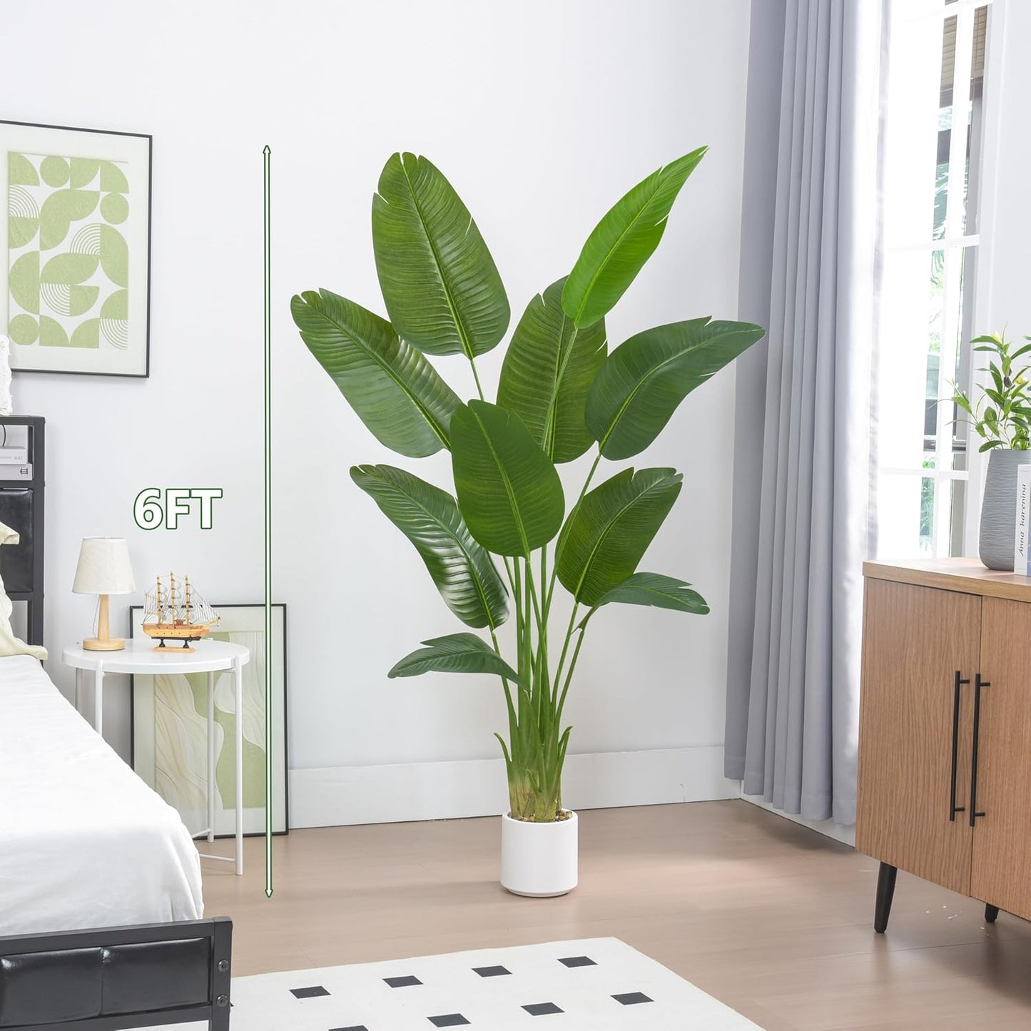Bird of Paradise Artificial Tree, 6Ft Tall Faux Plant, Fake Banana Leaf Plant Indoor, Faux Palm Tree Faux Floor Plants Tropical Tree in Pot, Present for Friend Housewarming Decor
