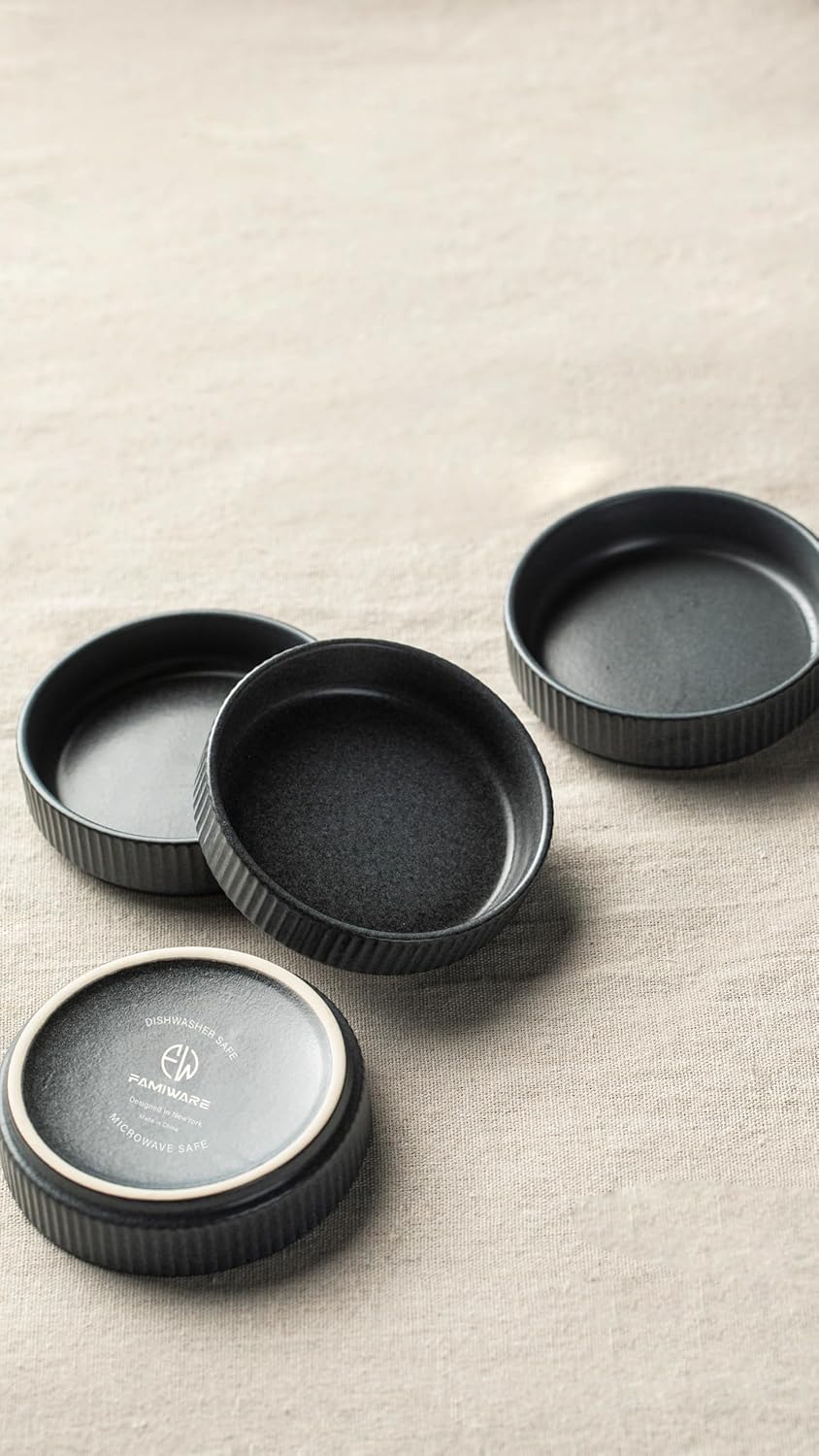 famiware Star Soy Sauce Dish Ceramic Dipping Bowls Set of 6, 4 oz Individual Dip Sauce Cups/Bowls/Dishes/Plates, Small Serving Bowl for Side Dishes, Dessert, Ice Cream, Sushi - Matte Dark Charcoal