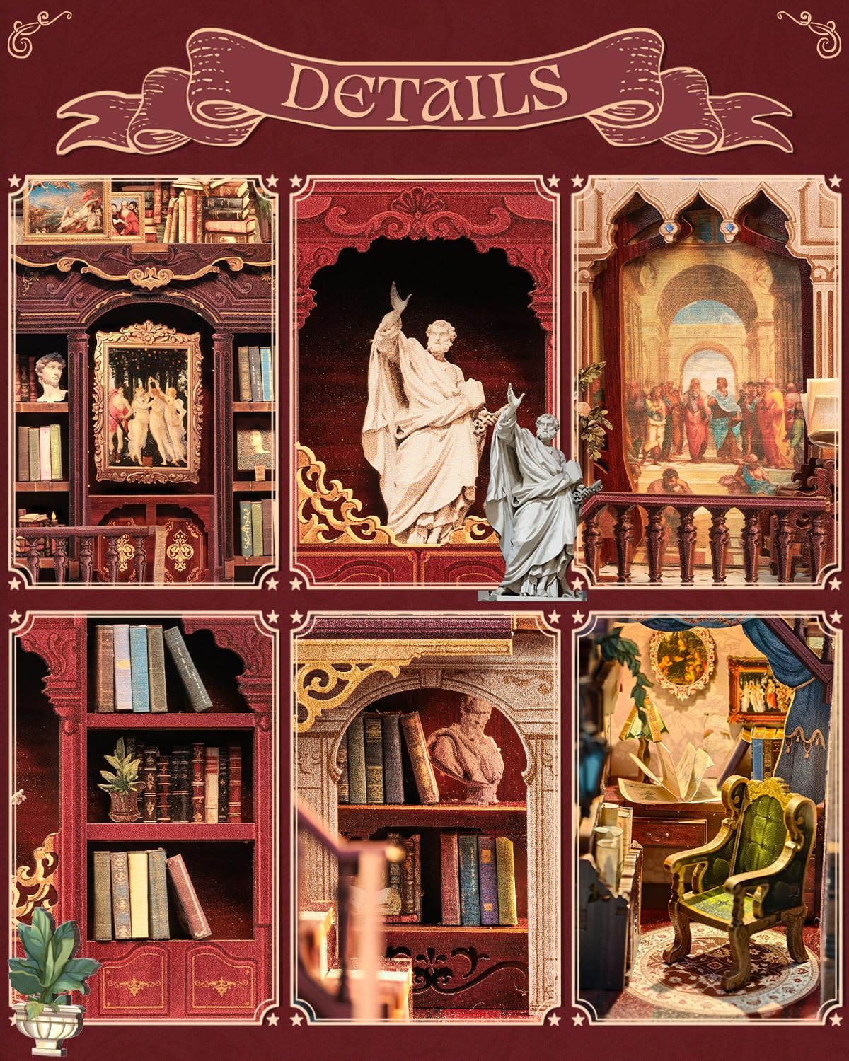 Cutefun Book Nook Kit - DIY Miniature Dollhouse Kit 3D Wooden Puzzle for Adults, Teens, Crafts Gifts for Bookshelf Decor (Library of Wisdom)