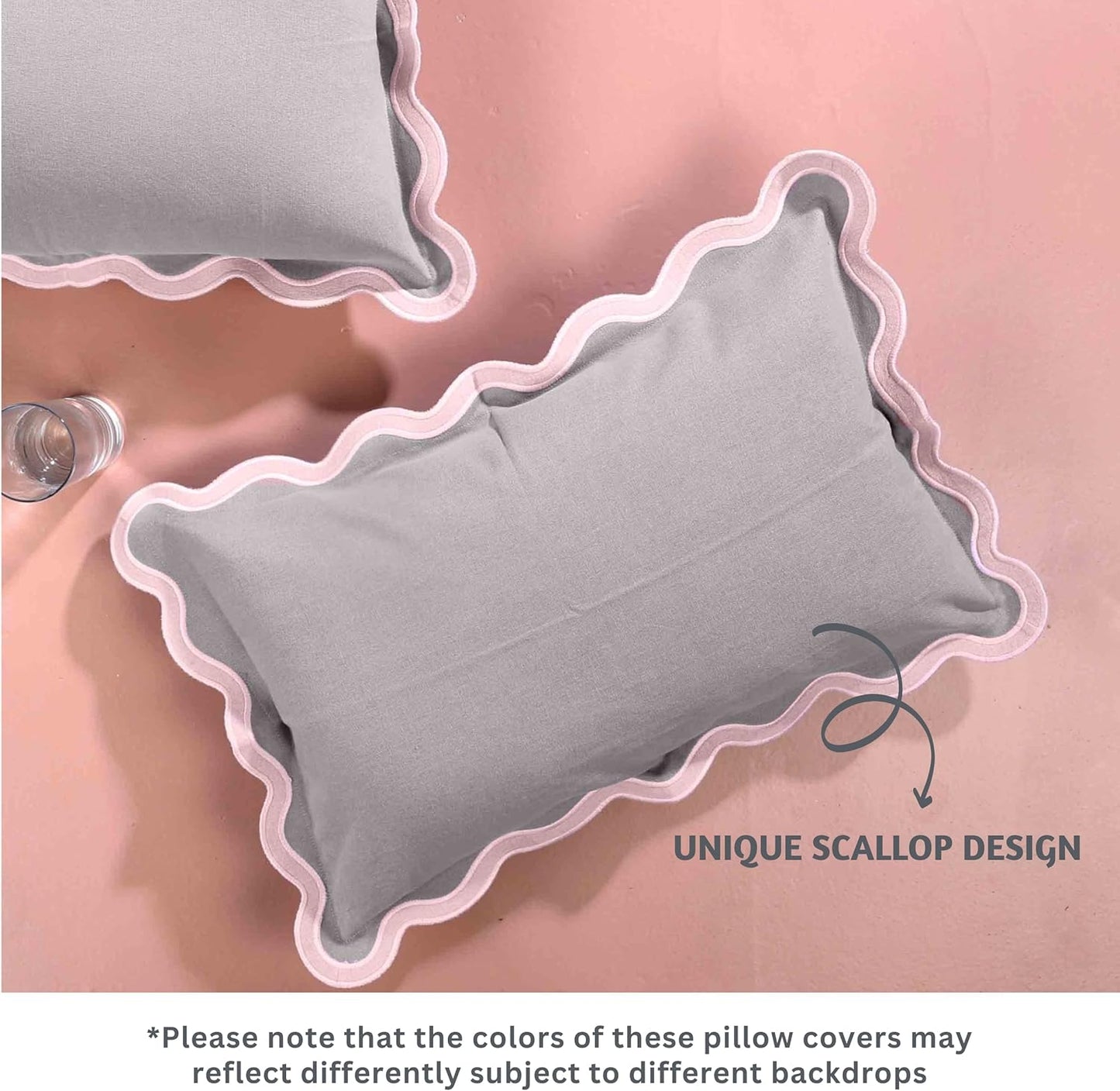 Folkulture Throw Pillow Covers 12x20 Lumbar Pillow Decorative, Set of 2 Couch Pillows for Living Room, Cute Outdoor Pillows, Cotton Boho Throw Pillows for Couch, Scallop Pillow Covers, Lavender Pillow