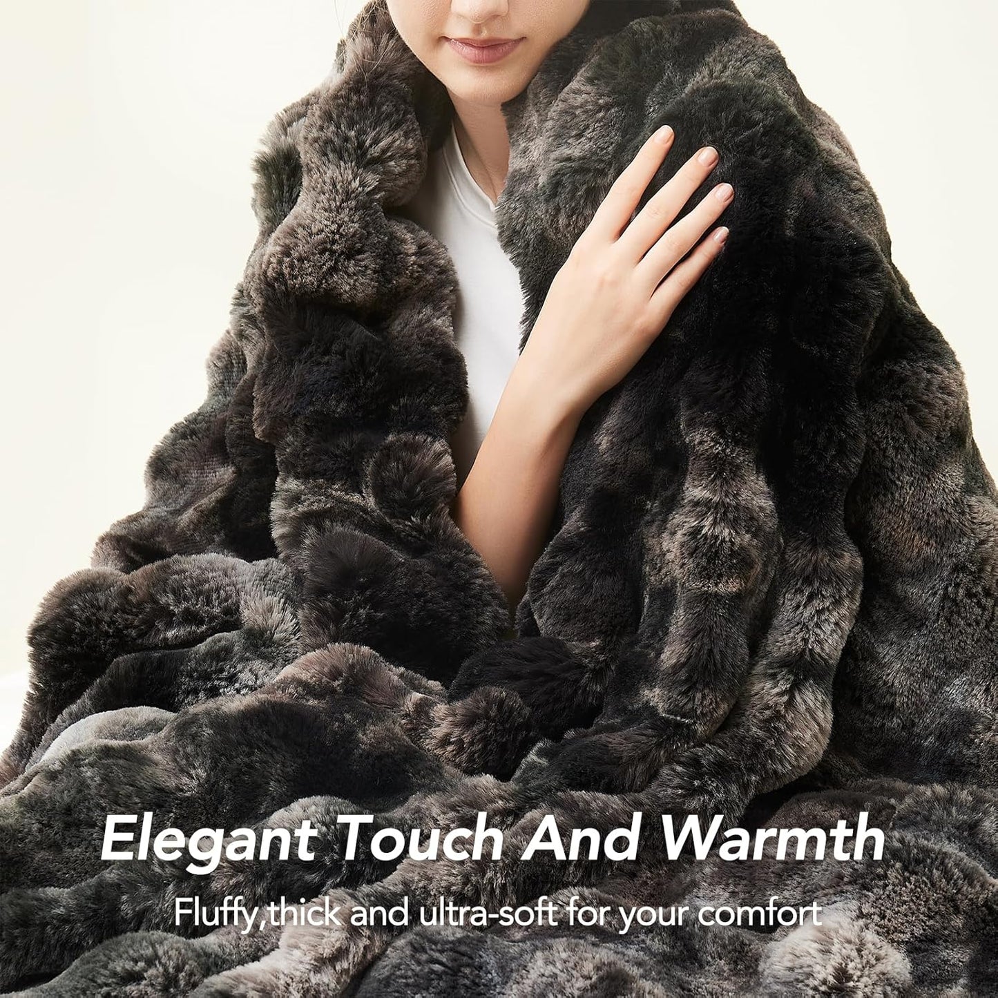 L'AGRATY Faux Fur Throw Blanket: 50" x 60" Luxury Soft Fluffy Thick Rabbit Fur Blankets for Couch Bed Sofa - Cozy Plush Bubble Blankets for Home Decor: Warm Flannel Fleece Decorative Blanket