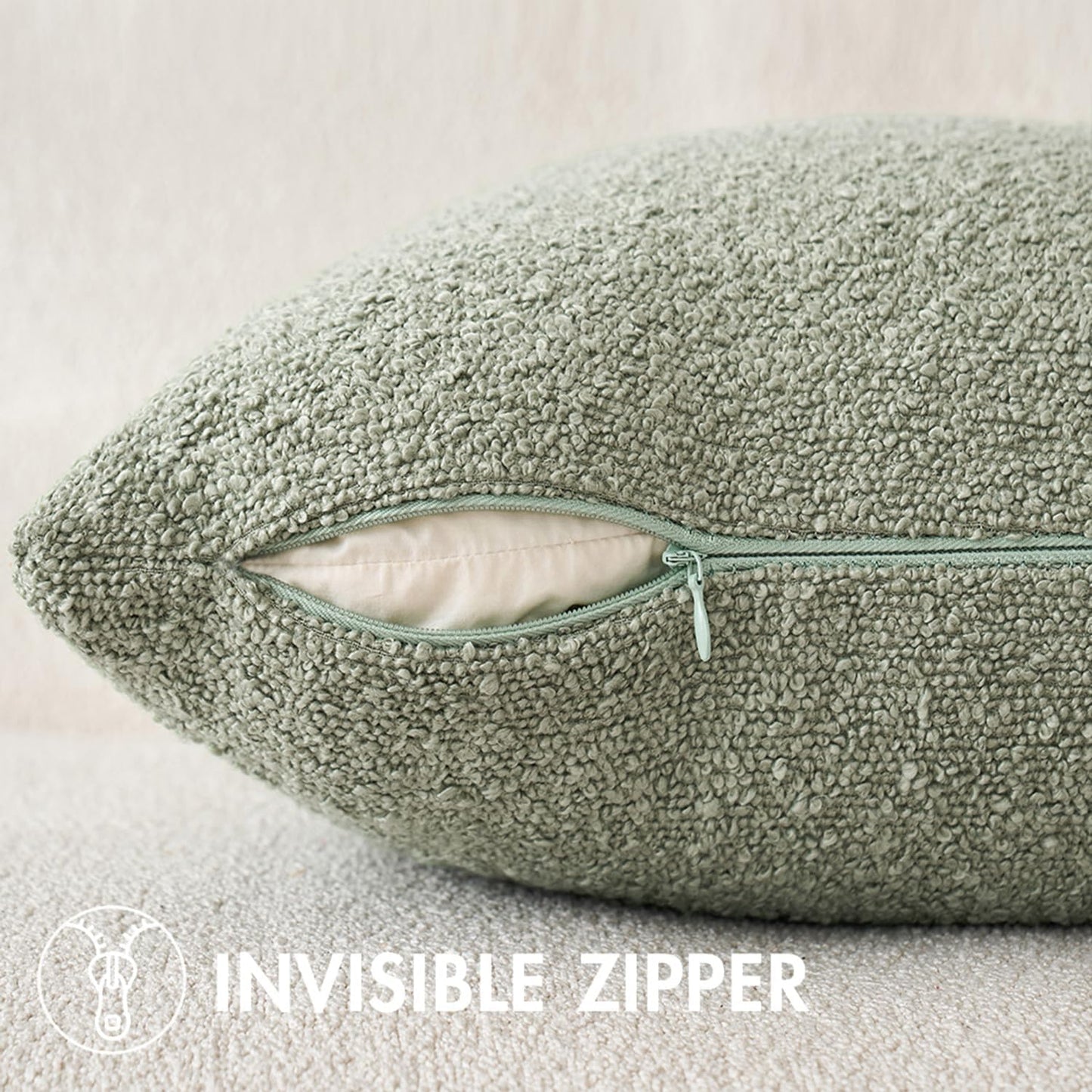 MIULEE 18x18 Inch Decorative Pillow Covers for Couch Bed Set of 2 Textured Boucle Neutral Winter Throw Pillows Sage Green Accent Solid Cushion Pillowcases Sofa Livingroom Home Decor