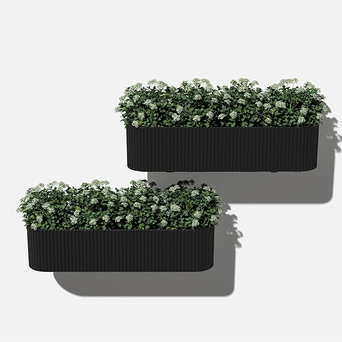 Veradek Demi Series Railing Planter - Hanging Planter Box for Windowsill/Balcony | Plastic-Stone Composite w/Railing Bracket | Modern Décor for Flowers