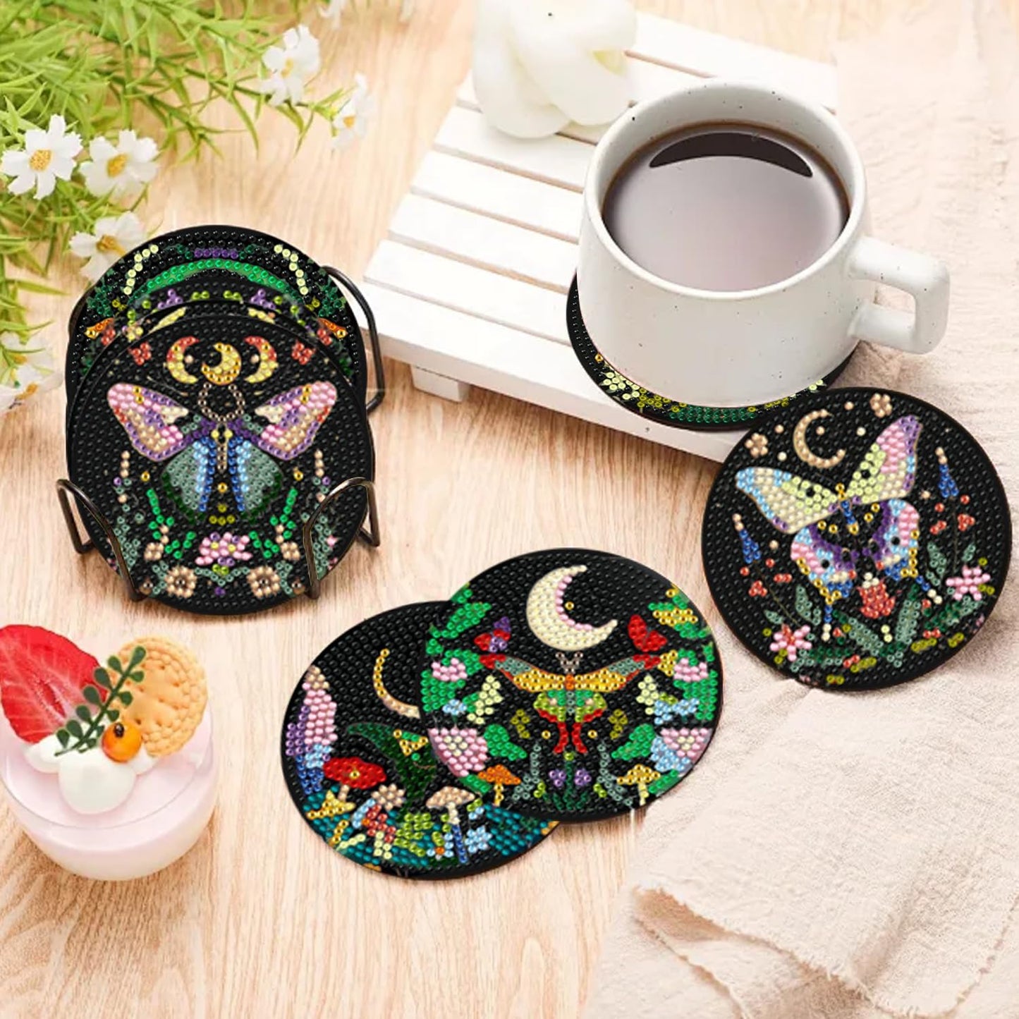 EWJRNSF 10 PCS Diamond Art Coasters Kit, Small Diamond Painting Coasters, Fall Diamond Art Kits for Adults Beginners, Arts and Crafts Supplies Item Sets with Holder Butterfly