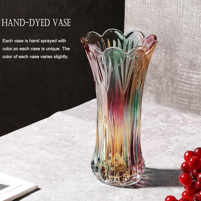 Glass Vase-Colorful Flower Vase Decor for Home Dining Table Centerpiece Office Wedding Holiday Party(Phoenix Tail Pattern)
