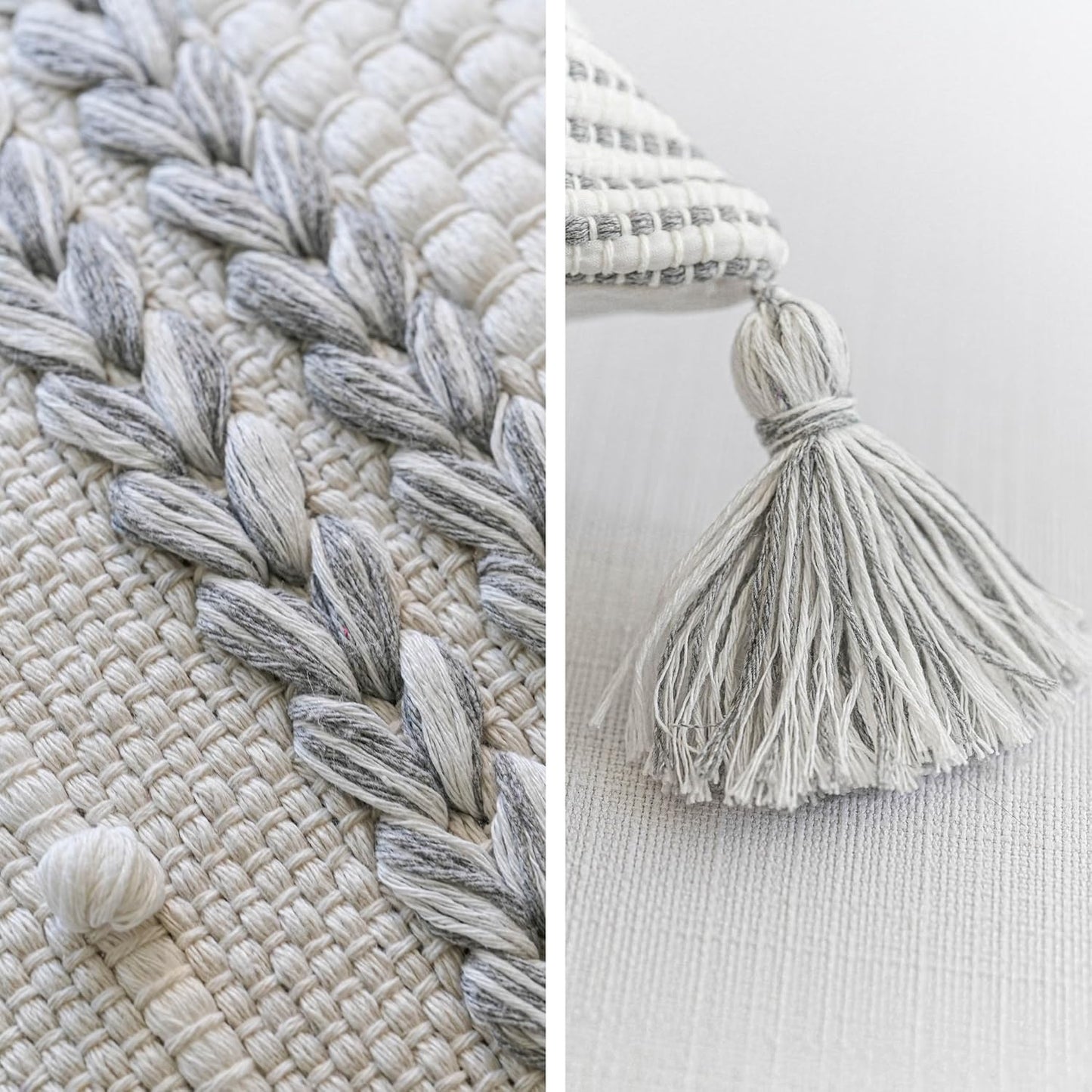 BlissBlush Gray Boho Decorative Throw Pillow Cover 18x18 Square Farmhouse Accent Cushion for Couch Sofa Livingroom Bedroom Pillowcase Modern Home Décor (Pack of 1)