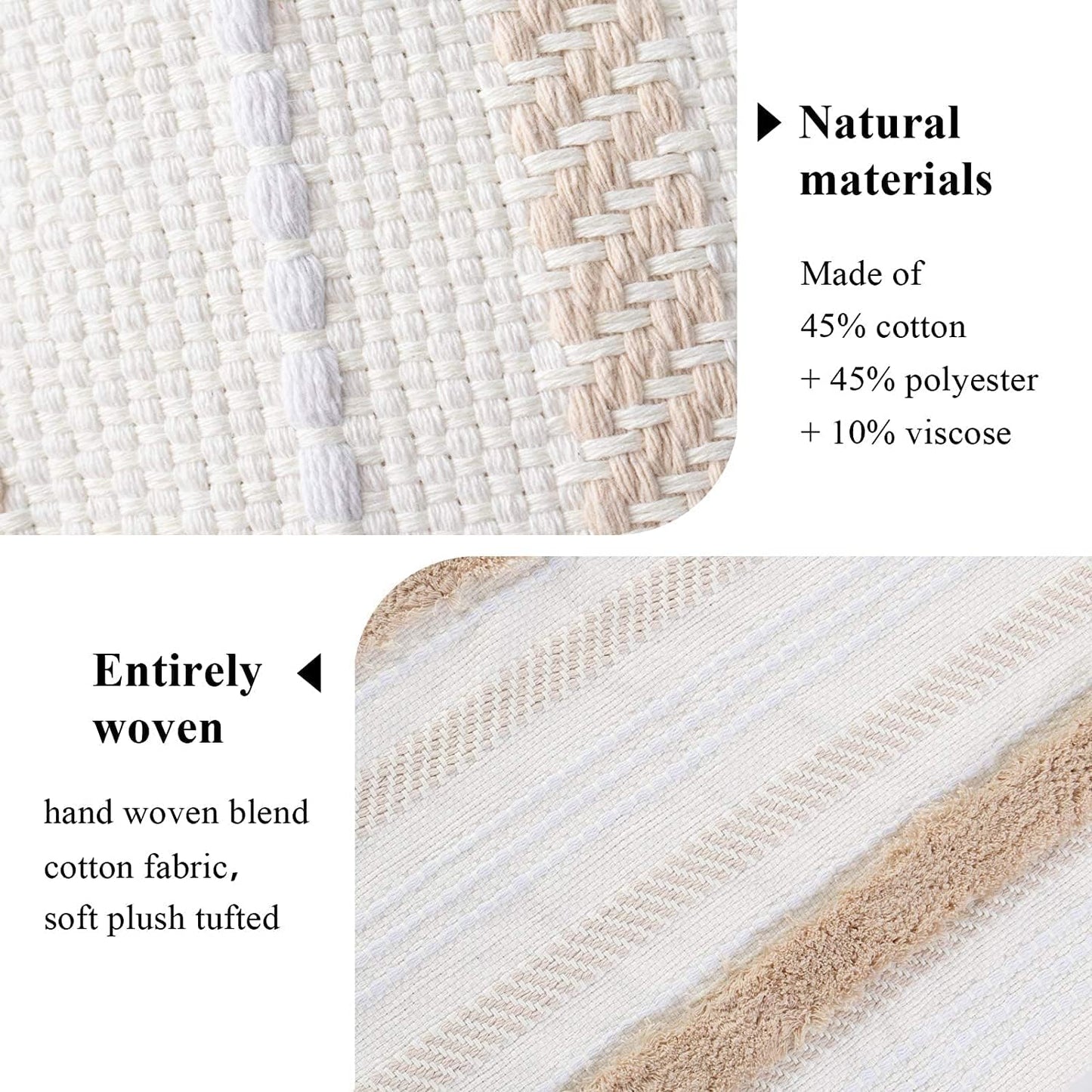 blue page Boho Tufted Throw Pillow Cover 24x24, Neutral Woven Decorative Square Pillow Case for Couch or Bed, Modern Farmhouse Accent, Yellowy Cream