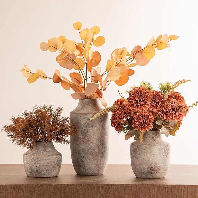 Mitt&Ditt Ceramic Flower Vase, 7.5 inch Off-White Farmhouse Rustic Vase, Handcrafted Weathered Pottery Vases, Small Flower Terracotta Vases for Home Decor, Living Room, Table, Shelf