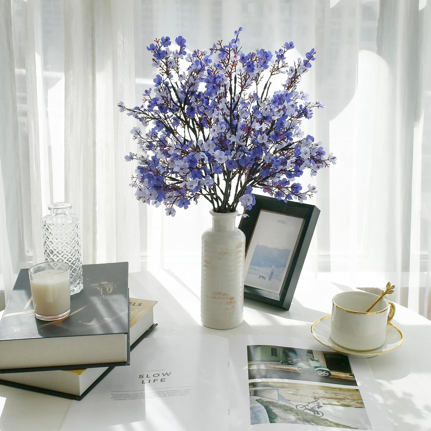 Mandy's Shades of Blue Artificial Baby’s Breath Flowers 6 Bundles Silk Gypsophila with Bendable Stems for Fall Centerpiece Wedding Decor and Table Arrangements