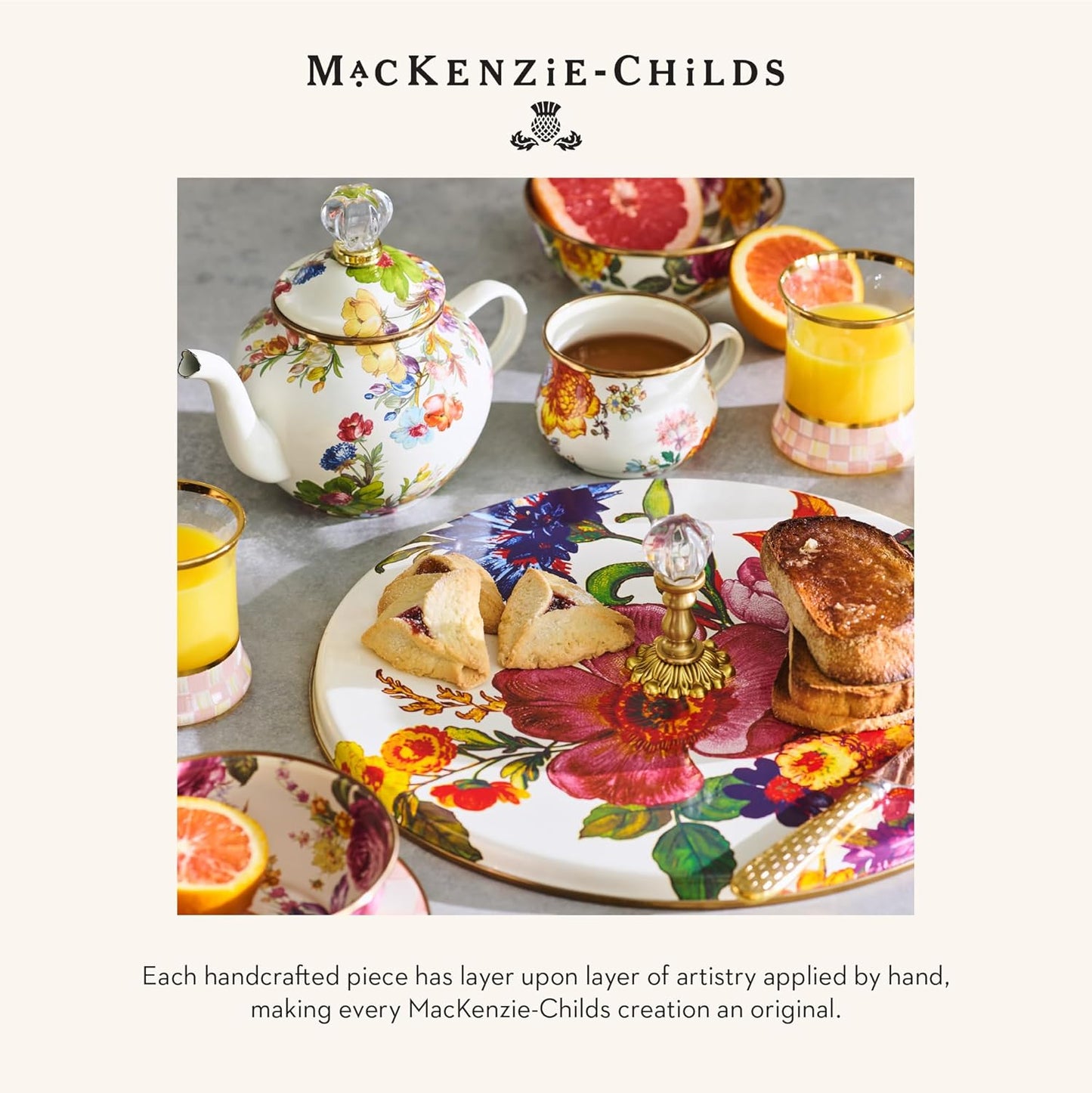 MACKENZIE-CHILDS Enamel Mug, Cute Enamelware Coffee and Tea Mug, Unique Drinkware, 16 Ounces, White Flower Market, Set of 4