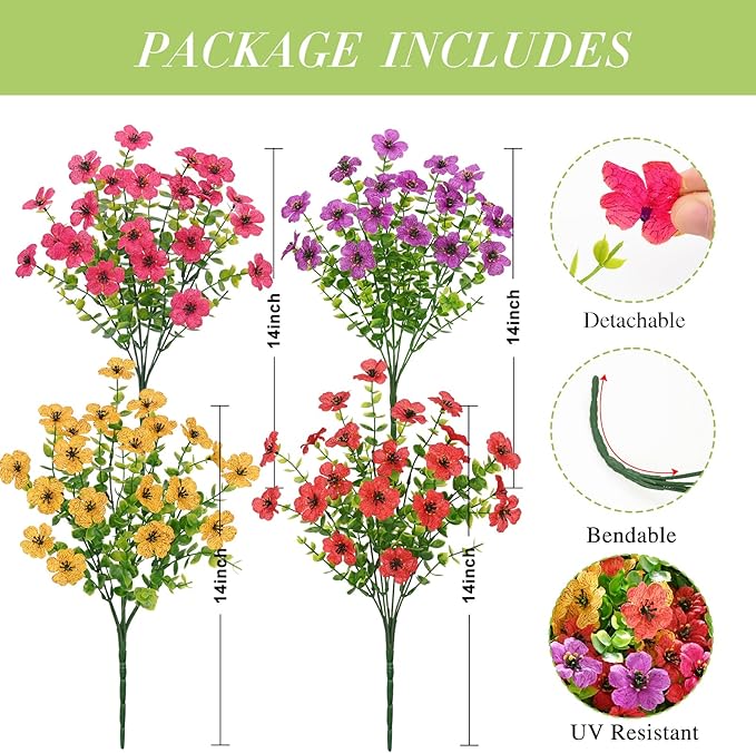 Waipfaru Artificial Flowers for Outdoors, 36 Bundles Faux Plants Outdoor, UV Resistant Artificial Plants Outdoor, Silk Fake Artificial Flowers for Outside Home Decor Planter Porch Patio Decoration