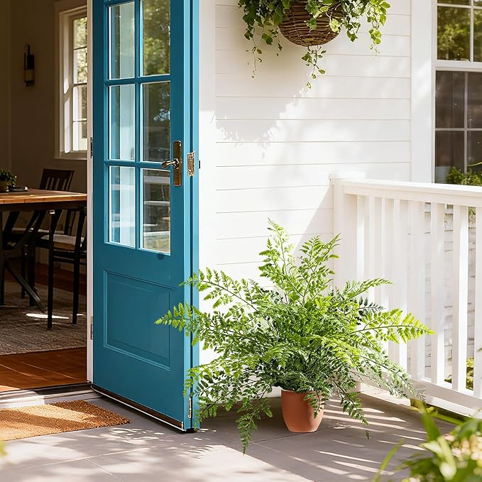 2 Pack Artificial Fern Plants in Pots Artificial Boston Ferns Potted Plants Faux Fern Bush Plant Shrubs Greenery for Outdoor Indoor Porch Patio Farmhouse Garden Living Room Office Table Decor (Type 2)