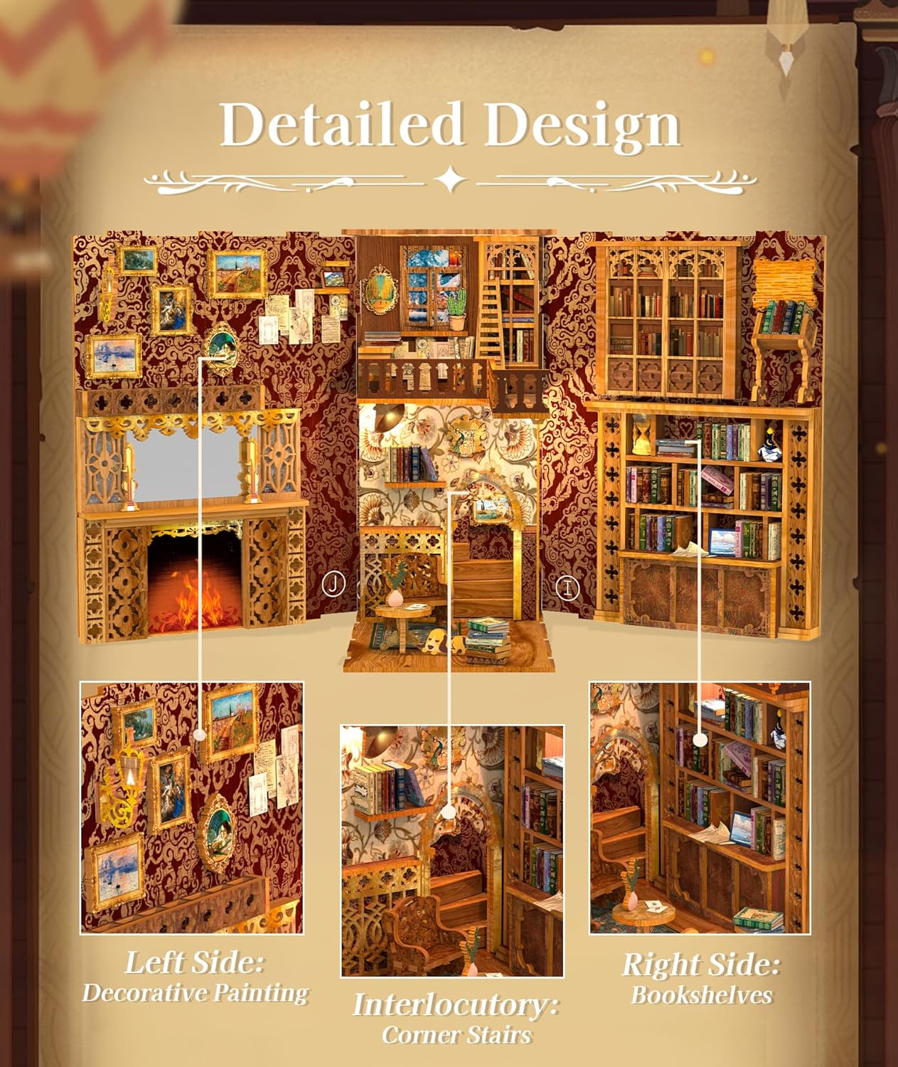 Cutefun Book Nook Library Kit, DIY Miniature Dollhouse Booknook Kits for Adults Teens, 3D Wooden Puzzle Bookend Bookshelf with LED Light & Dust Cover (Eternal Bookstore)