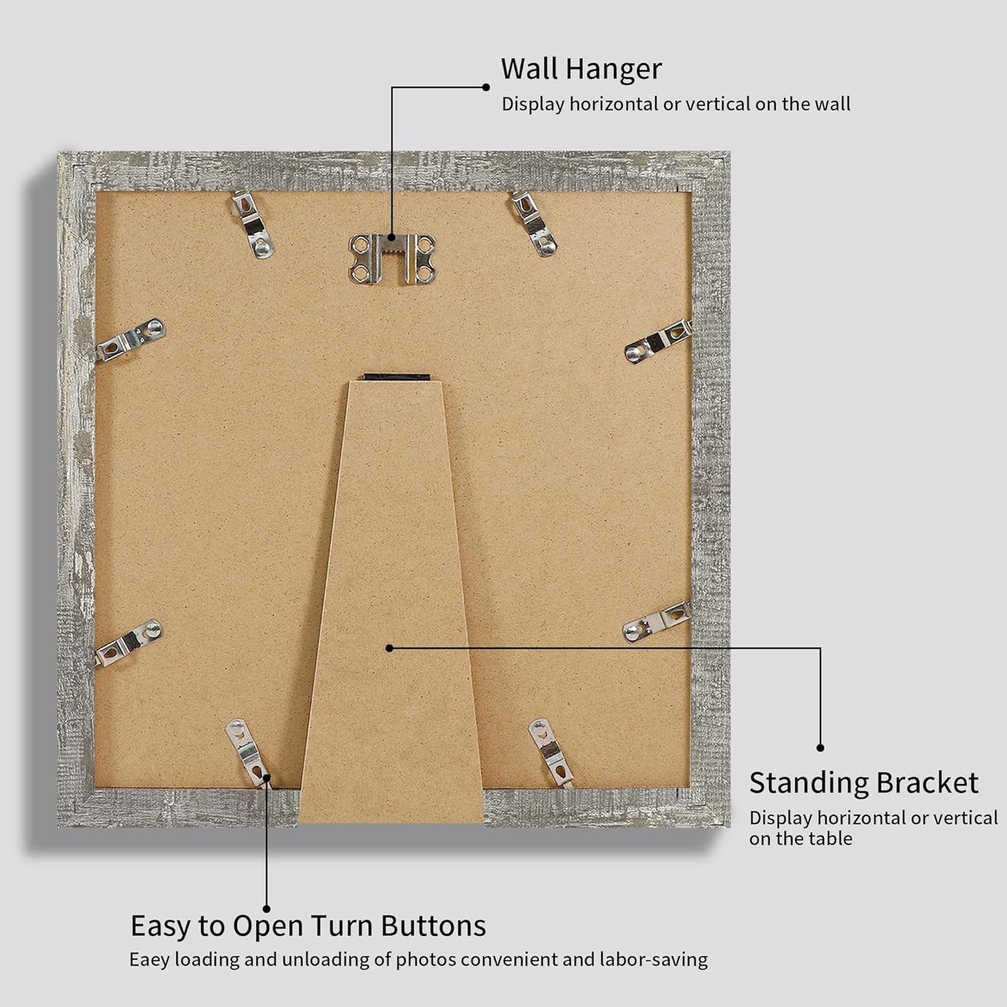 iRahmen 12x12 Picture Frame Set of 4 with Tempered Glass, Display 10x10 Picture with Mat or 12 x 12 Without Mat, Rustic Wood Square Photo Frame for Desktop Display and Wall Mounting