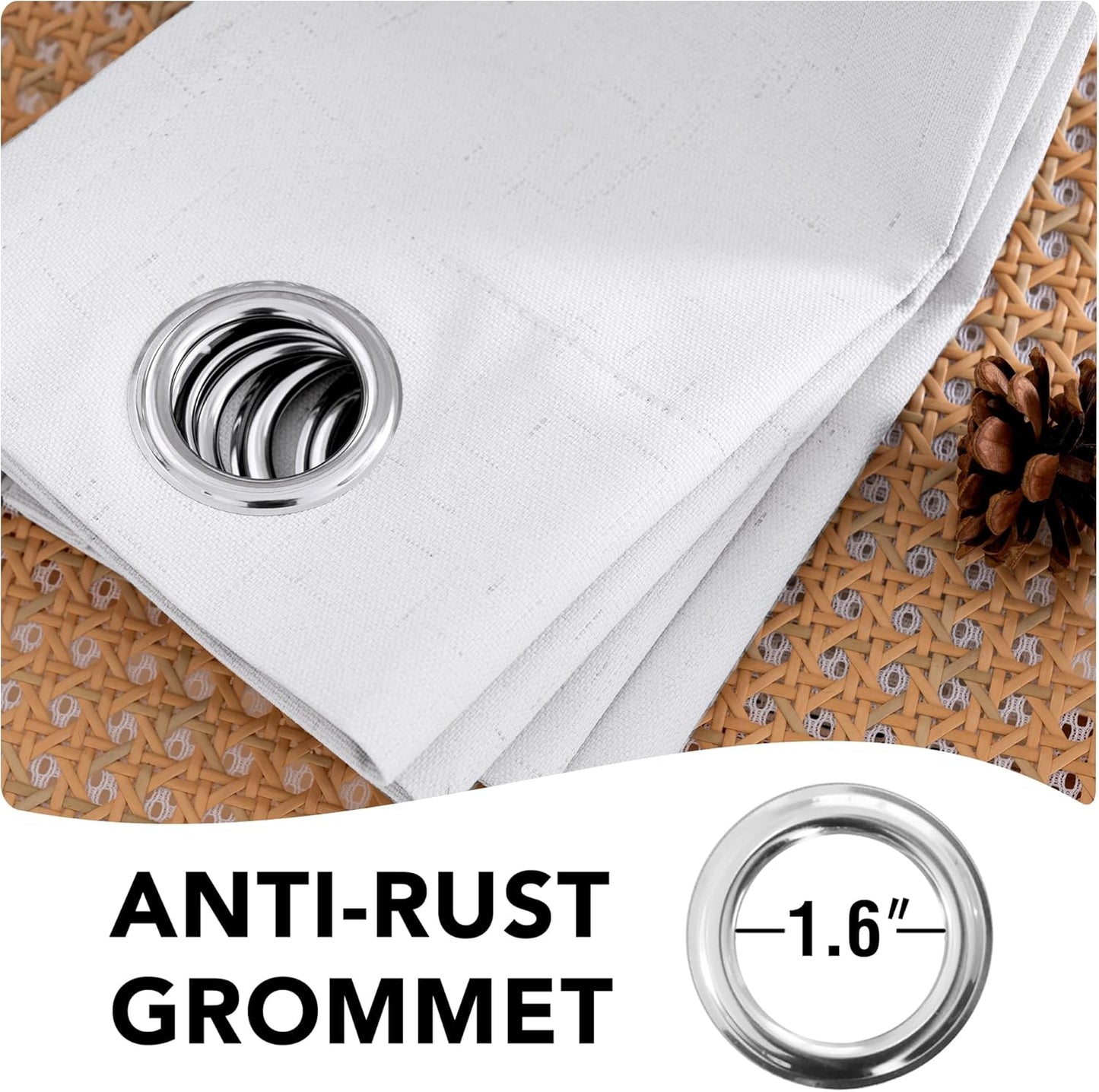 H.VERSAILTEX Primitive Linen Curtains 100% Blackout Curtain Drapes Burlap Curtains with White Thermal Insulated Liner, Grommet Top Curtain Living Room/Bedroom (2 Panels, 42 x 45 Inch, Pure White)