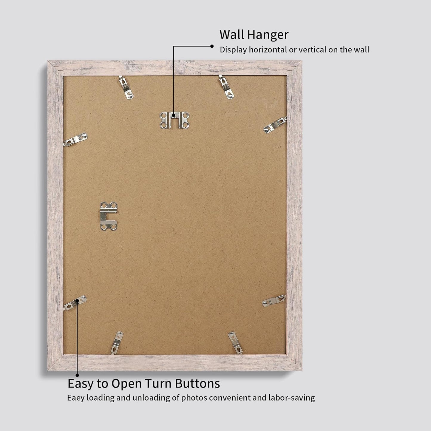 iRahmen 11x14 Picture Frame Set of 4 with Tempered Glass, Smoke Gray Frame Display 8x10 Pictures with Mat or 11 x 14 Without Mat, Wood Rustic Photo Frames for Horizontal or Vertical Wall Mounting