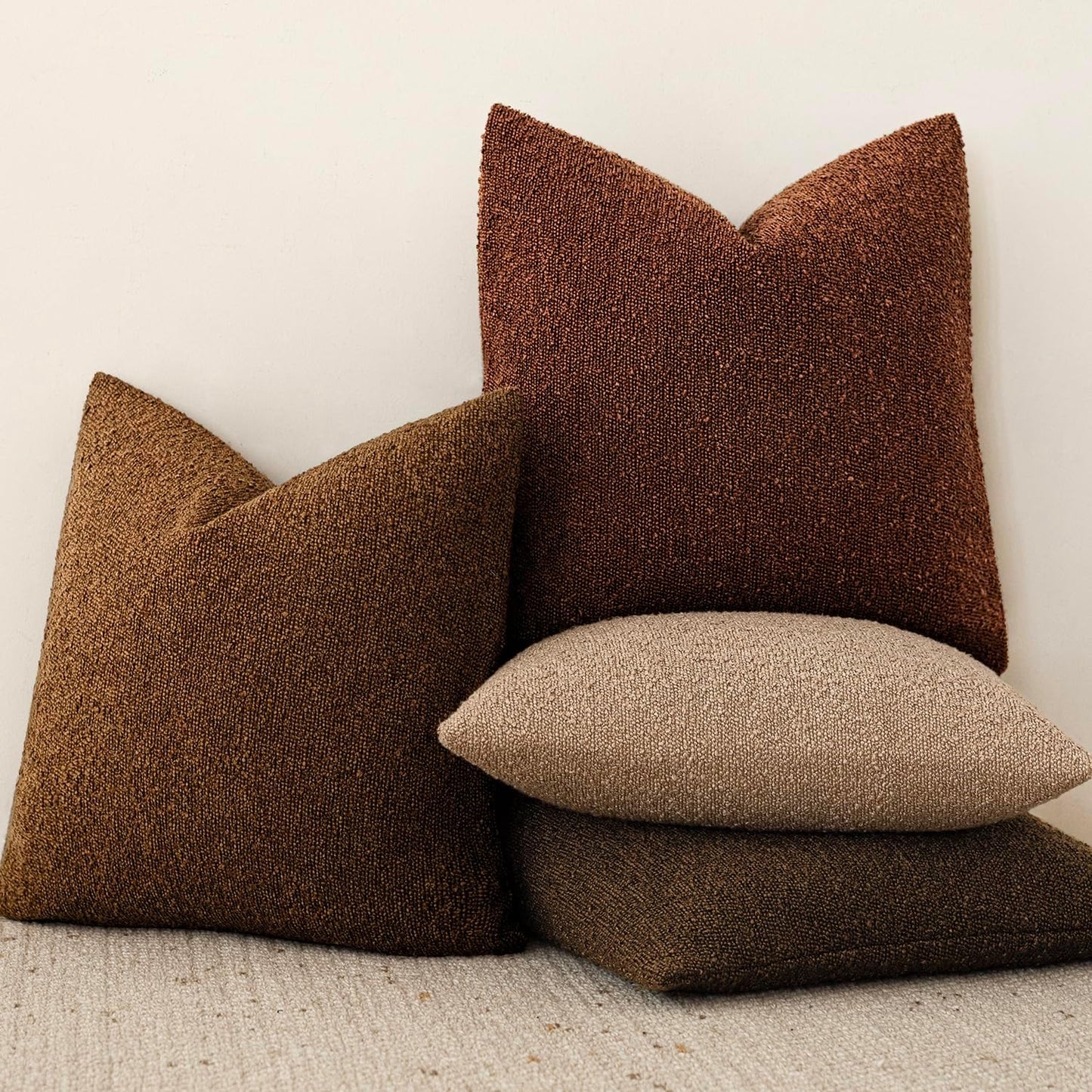 Foindtower Decorative Textured Boucle Throw Pillow Covers Accent Solid Pillow Cases Neutral Soft Cozy Couch Cushion Case for Chair Sofa Bedroom Living Room Home Decor 18x18 Inch,1PC,Hazel Brown