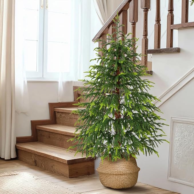 4.2 FT Real Touch Norfolk Pine Christmas Tree - Christmas Decorations - Artificial Shrubs Fake Potted Plants Faux Bushes for Christmas Decorations Outdoor Indoor Home Front Porch Decor
