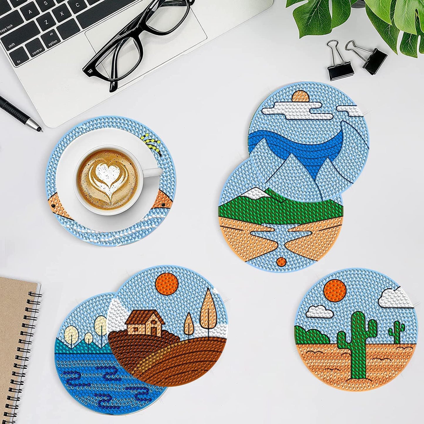 DOZEEZOP 8 PCS Diamond Art Coasters Kit, Diamond Painting Coasters, Fall Diamond Art Kits for Adults Beginners of All Ages, Gem Painting Kit for Kids Arts and Crafts Landscape