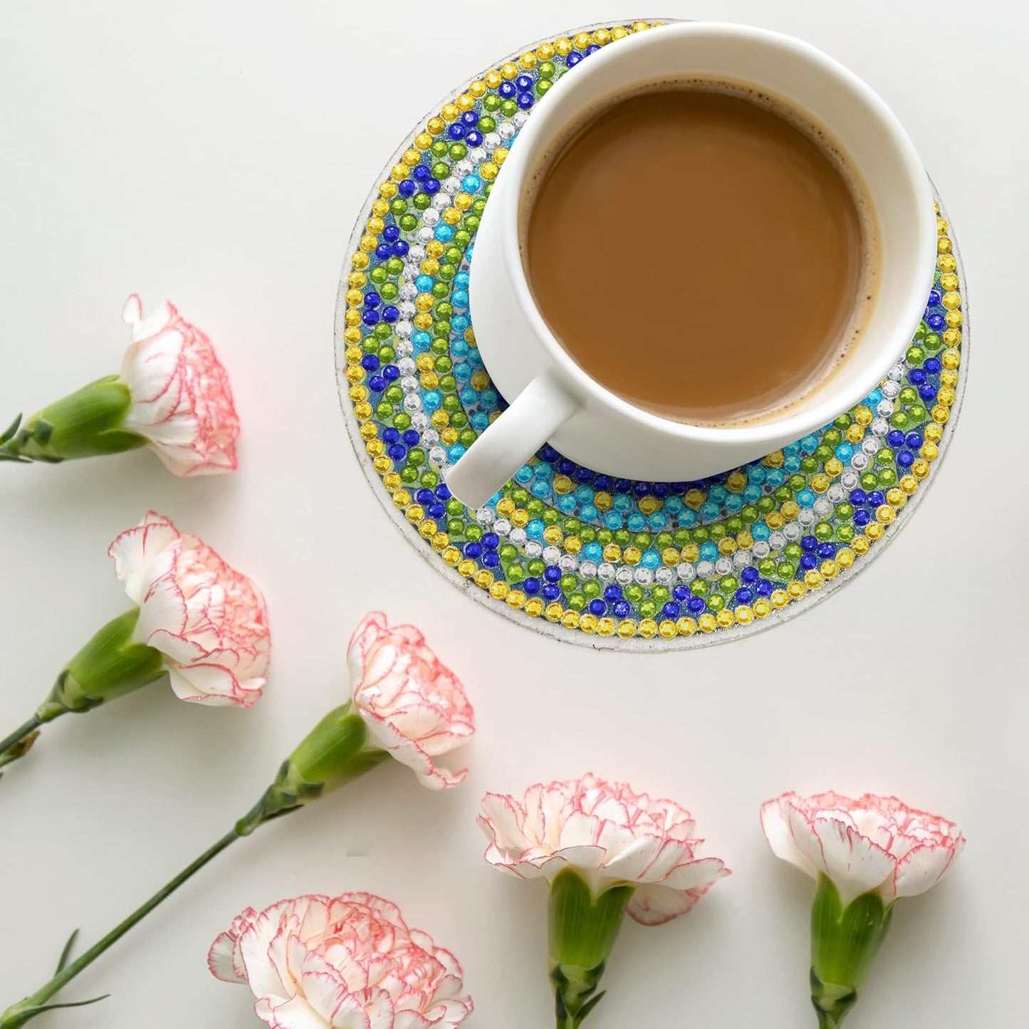 Diamond Art Coasters Kit with Holder, 8 Pcs Diamond Art Coasters for Adults Kids Beginners Crafts Gifts (Mandalas)