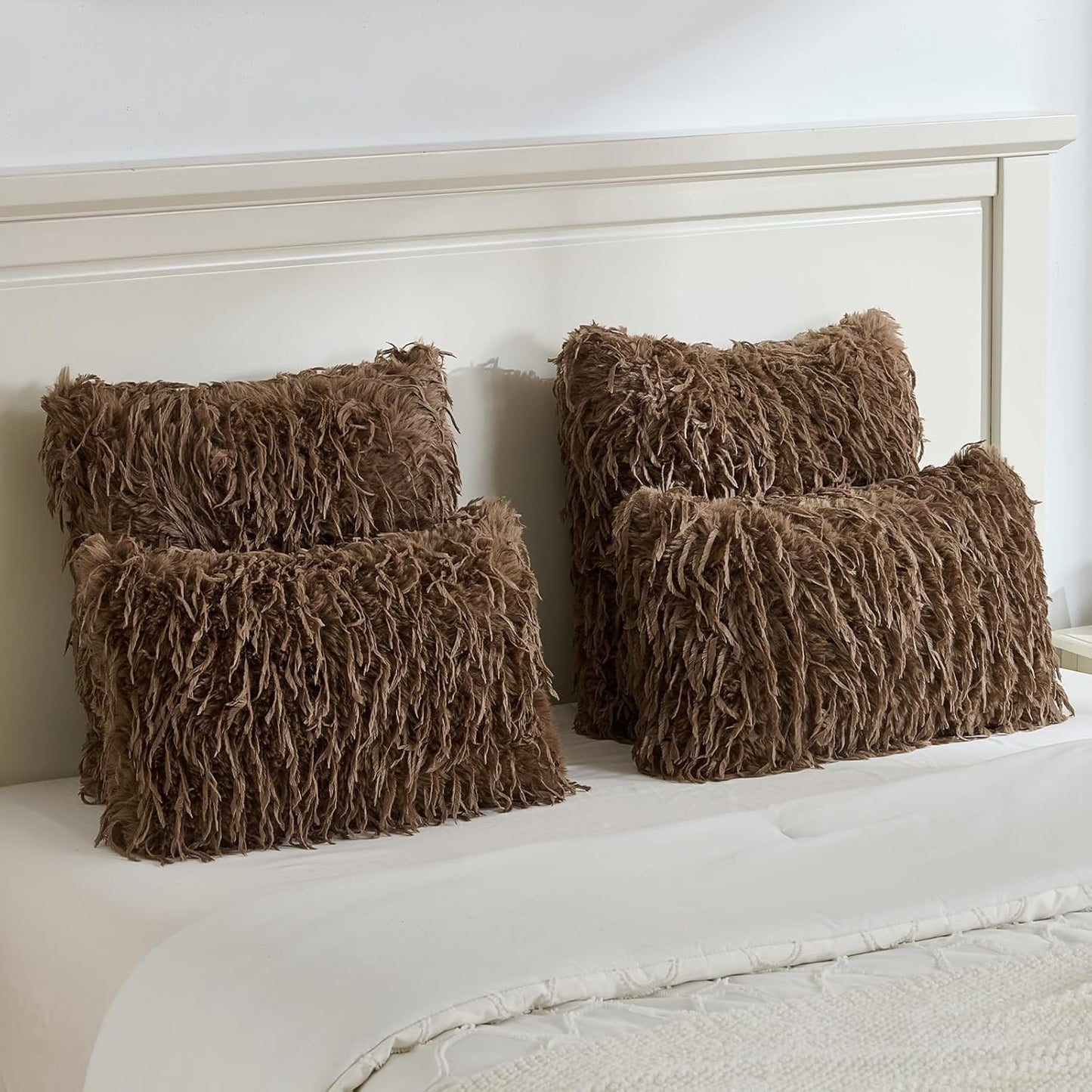 FUTEI Brown Decorative Throw Pillow Covers 22x22 Inch Set of 2,Soft Fluffy Faux Feather Texture Cushion Cases,Modern Home Luxury Decor for Couch Bed Living Room
