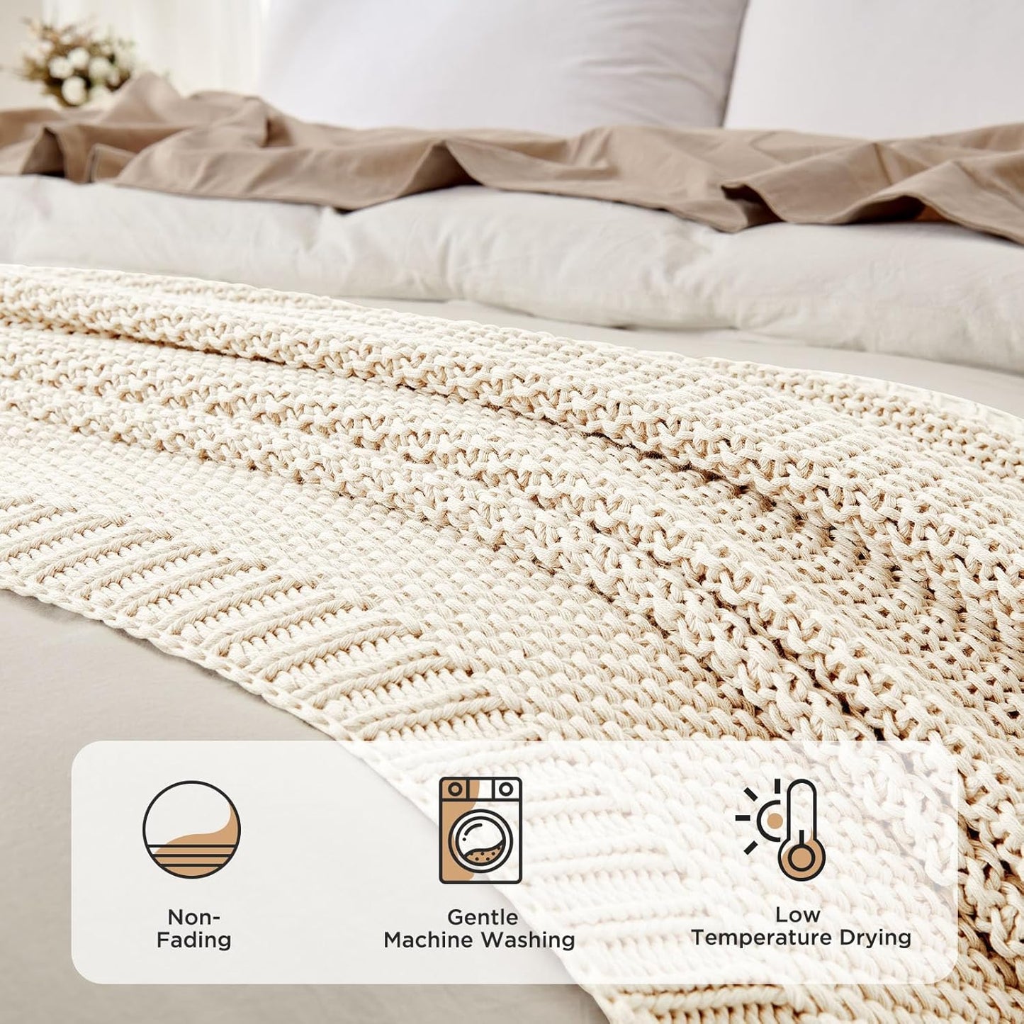 Joydeco Chunky Cable Knit Throw Blanket, Lightweight 100% Cotton Soft Cozy Throw Twin Blanket for Couch Bed and Sofa, Rustic Breathable Farmhouse Blanket Gift for Women Men(Cream White, 51"x63")