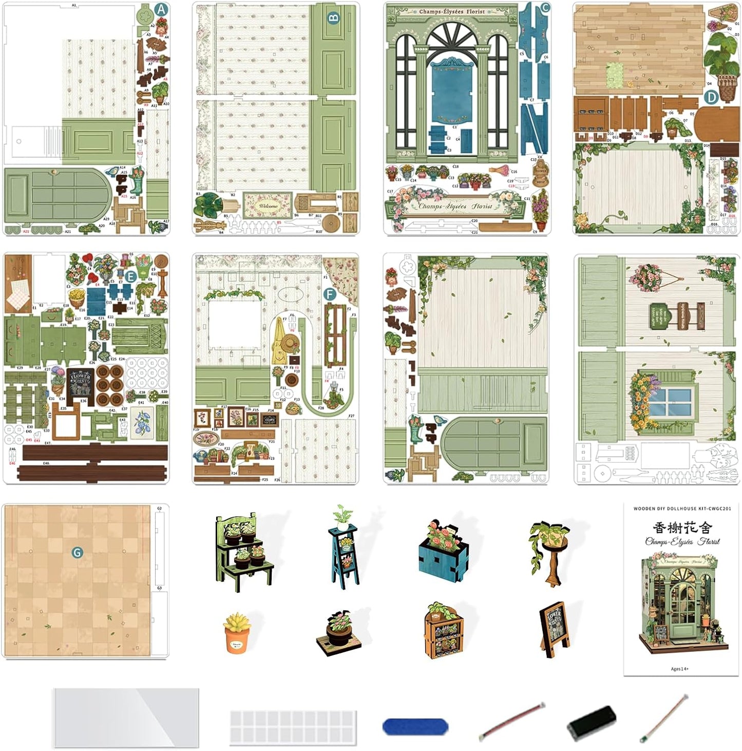 Fsolis Book Nook Kit, DIY Bookshelf Miniature Kit for Adults Tiny House 3D Puzzles Booknook Flower Shop Craft Gifts for Women Teenagers Book Lovers (Champs-Élysées Florist)