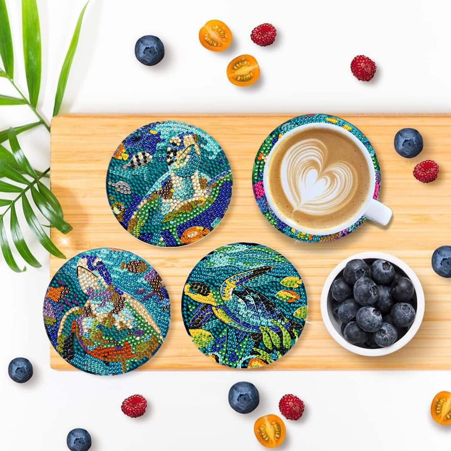 DOTSOPS 8Pack Diamond Art Coaster with Holder 5D Diamond Painting Kits for Adults Round Full Drill BeginnersGem Dots Craft Arts Supplies Party Home Decor Ocean