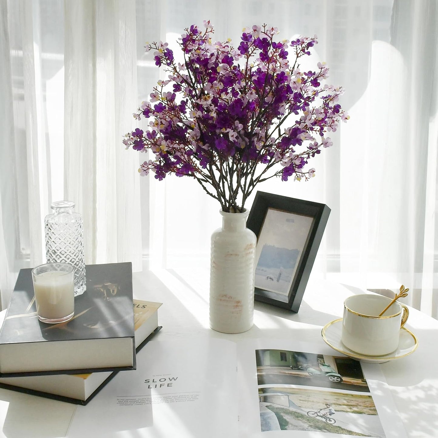 Mandy's Shades of Purple Artificial Baby’s Breath Flowers 6 Bundles Silk Gypsophila with Bendable Stems for Fall Centerpiece Wedding Decor and Table Arrangements