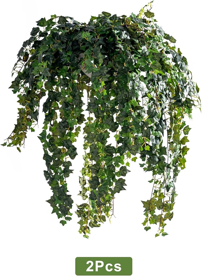 2PCS Fake Plants Decor,Artificial Morning Glory for Home Decor Indoor,Fake Ivy Plants Realistic Faux Plants Indoor for Home Living Room Bedroom Office Decoration
