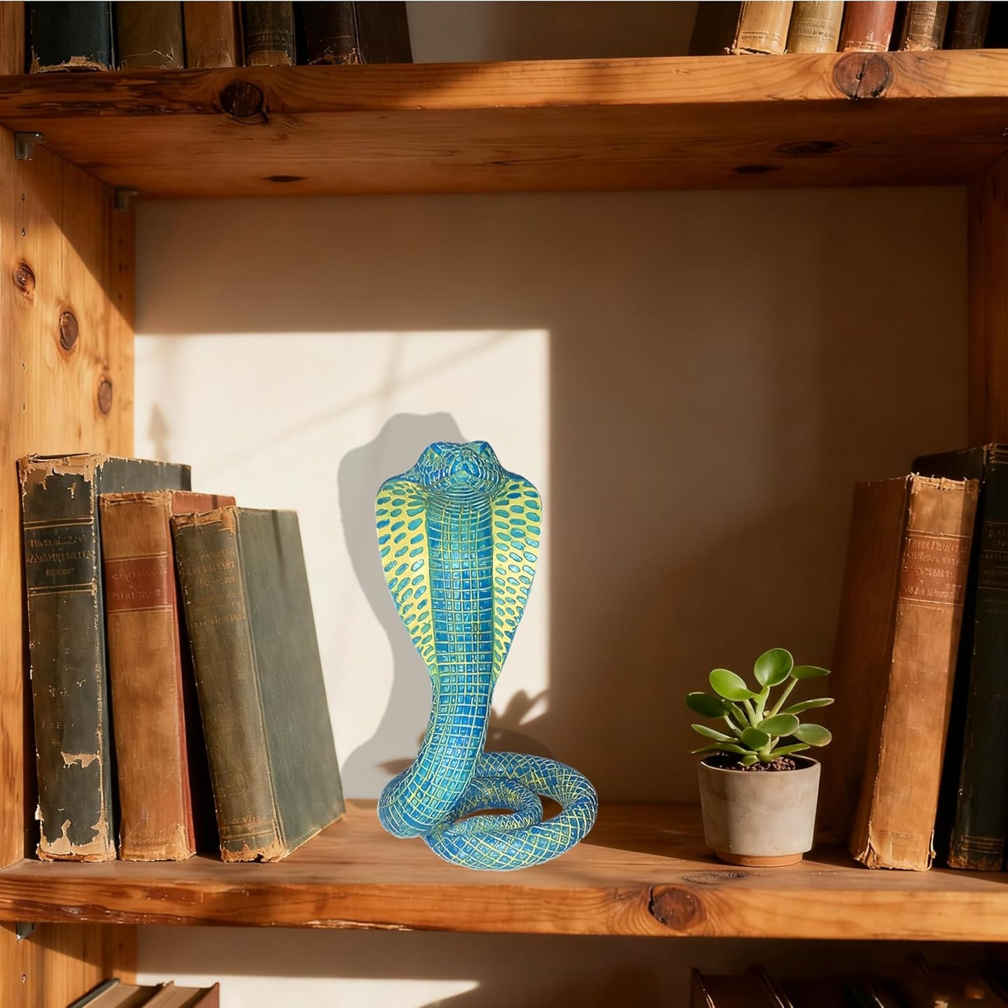 King Cobra Snake Statue Realistic Snake Resin Figurine Handcrafted, Indoor/Outdoor Animal Ornaments for Home Office Garden Yard Decor, Unique Gift for Collectors, Blue