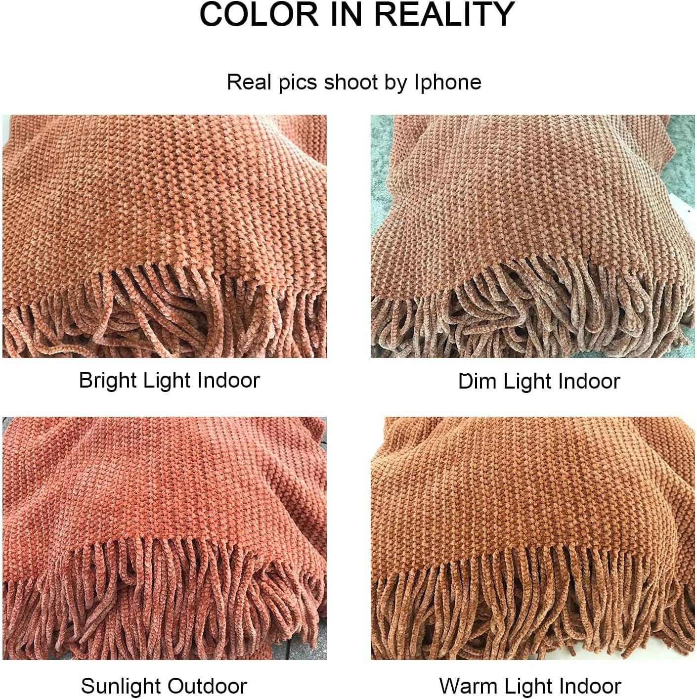 lifein Throw Blanket for Couch, Soft Boho Bed Throw,Cozy Burnt Orange Chenille Knitted Small Spring Lightweight Throw(Rust,50 * 60")