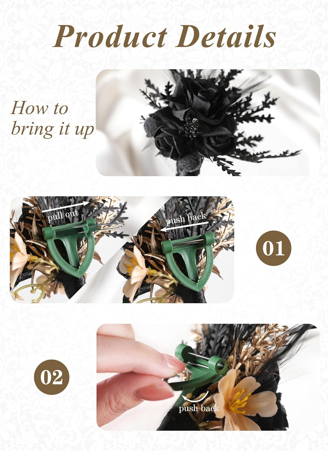 Corsage and Boutonniere Set - Black Wristlet for Men Prom Dark Wrist Corsage for Goth Wedding Ceremony