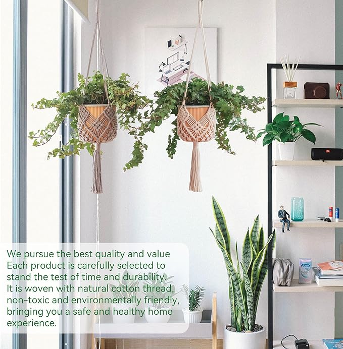 Hanging Planter with Patterns,2Packs Macrame Plant Hangers Indoor Macrame for up to 8 inch Pot Crochet Boho Plant Hanger Holder for Indoor Outdoor with 2S Shaped Stainless Steel Hooks (Gray)