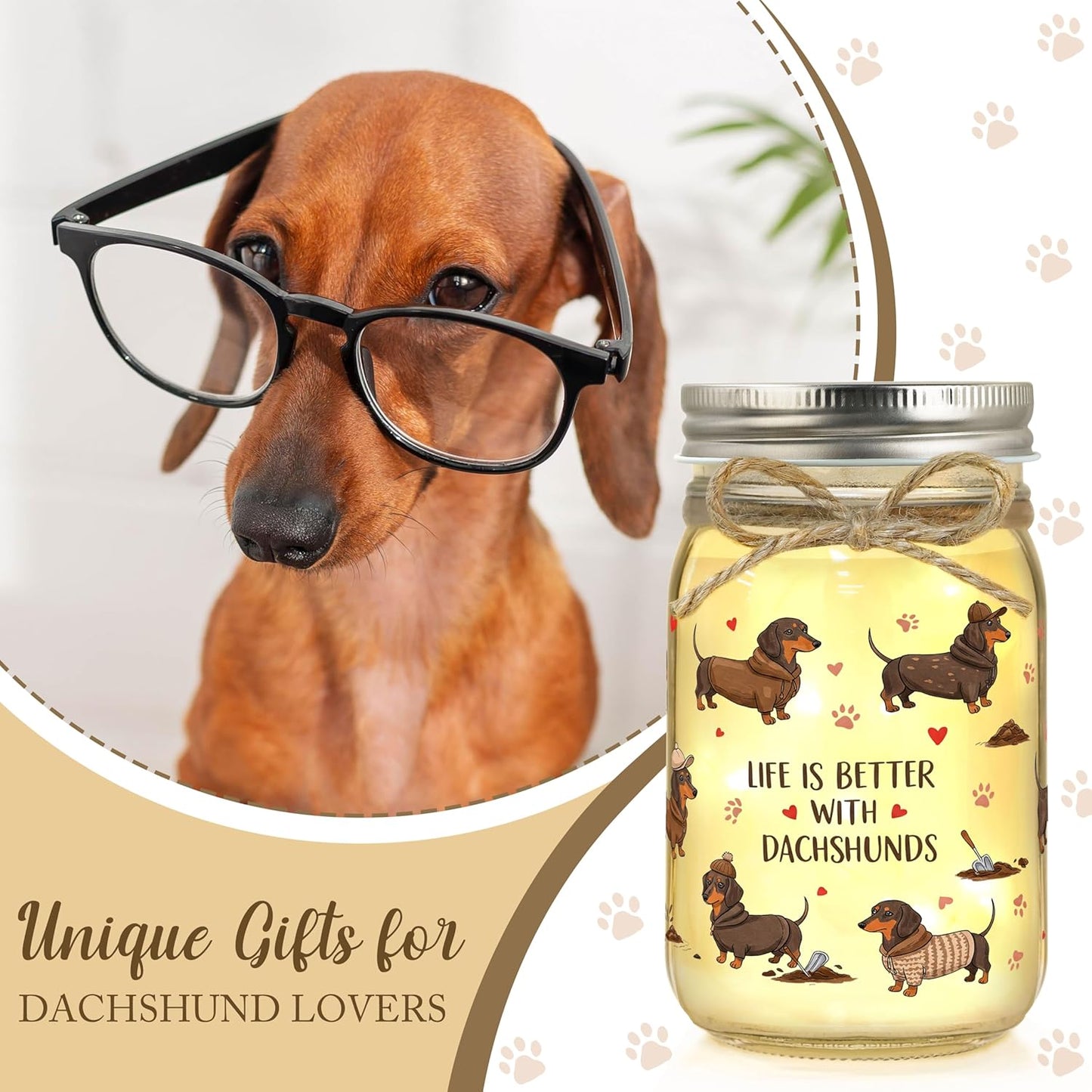 Dachshund Gifts for Women Dachshund Decor Weiner Dog Lover Gifts for Women Mason Jar Night Light
