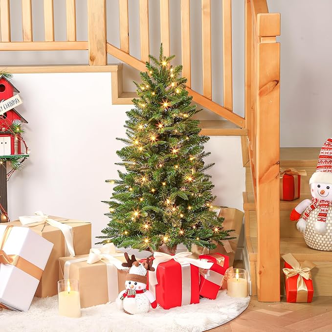 5 ft Small Mini Prelit Artificial Christmas Tree with Color LED Lights, Remote Control and Timer, Little Tabletop Christmas Tree for Table Top Decorations, Home, Kitchen, Dining Desk, 5 Foot