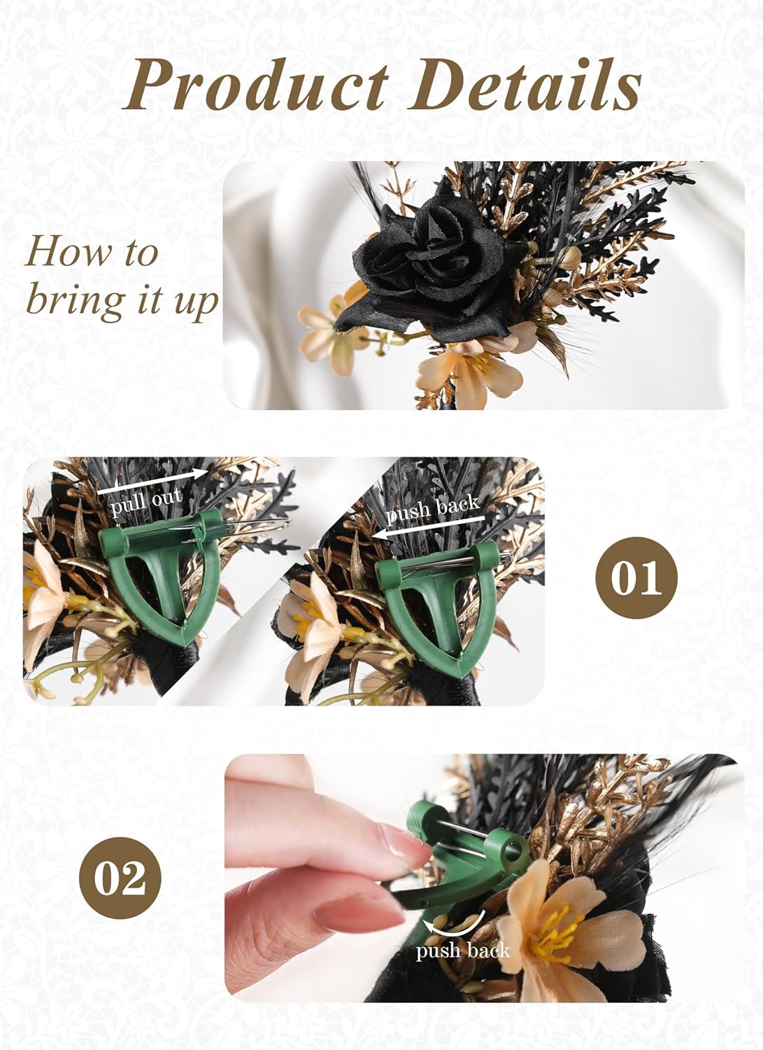 Corsage and Boutonniere Set - Black Wristlet for Men Prom Dark Wrist Corsage for Goth Wedding Ceremony