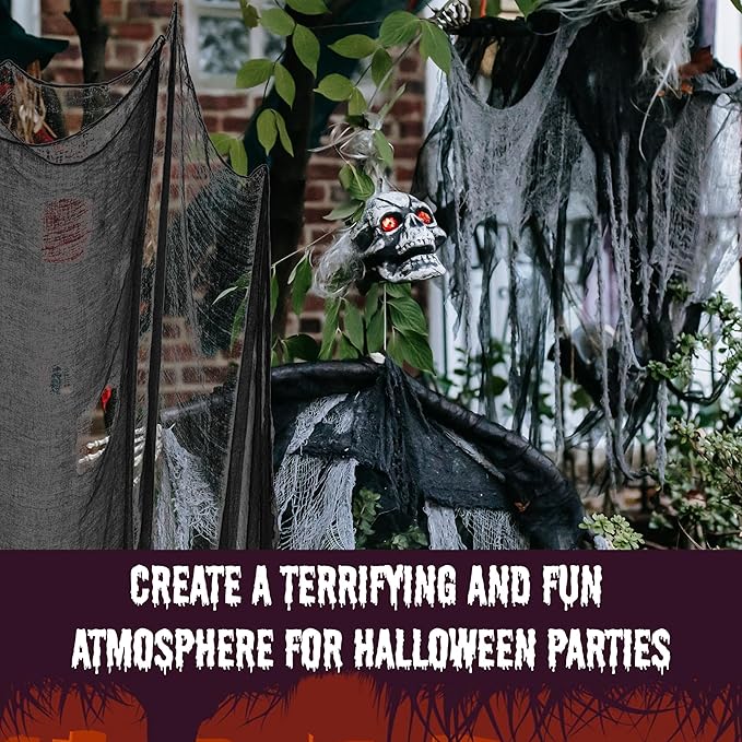 (30 x 420 in.) Halloween Creepy Cloth, Spooky Giant Cheese Cloth Tapestry for Halloween Party Supplies Decorations Outdoor Yard Home Wall Decor, White