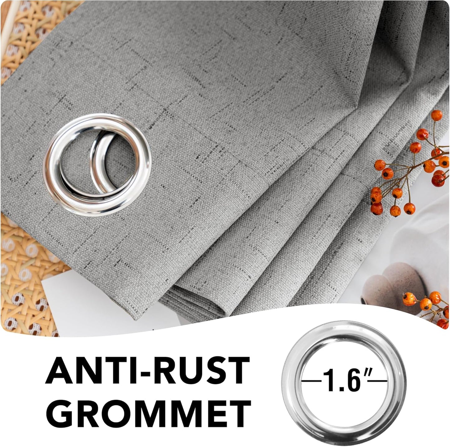 H.VERSAILTEX Linen Blackout Curtains 84 Inches Long, 100% Absolutely Blackout Thermal Insulated Textured Linen Look Curtain Draperies Anti-Rust Grommet with White Liner, 2 Panels, Dove Gray