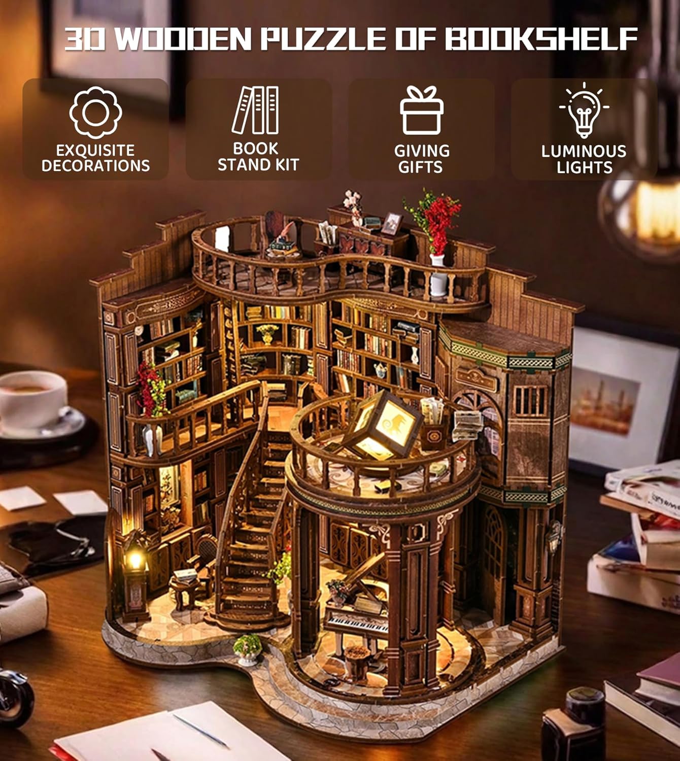 DIY Dollhouse Miniature House Kit,DIY Kit Mini House Model,1:24 Scale Creative Doll House Best Christmas Birthday Gift for Lovers Boys and Girls. (Dreamy Book Hall)