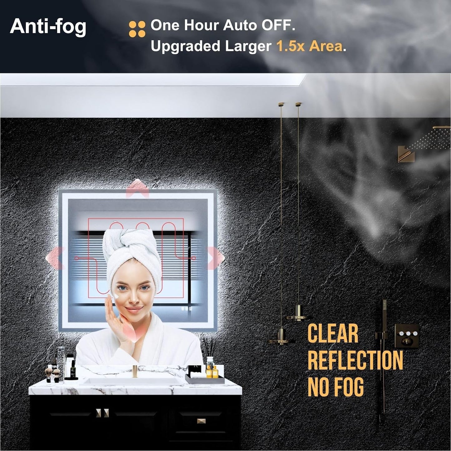 LED Bathroom Mirror 72"x 36",Front Lit and Backlit Bathroom Mirror with Lights,Stepless Dimmable,Anti-Fog, Shatter-Proof, Memory, 3 Colors Lighted Vanity Mirror (Horizontal/Vertical)