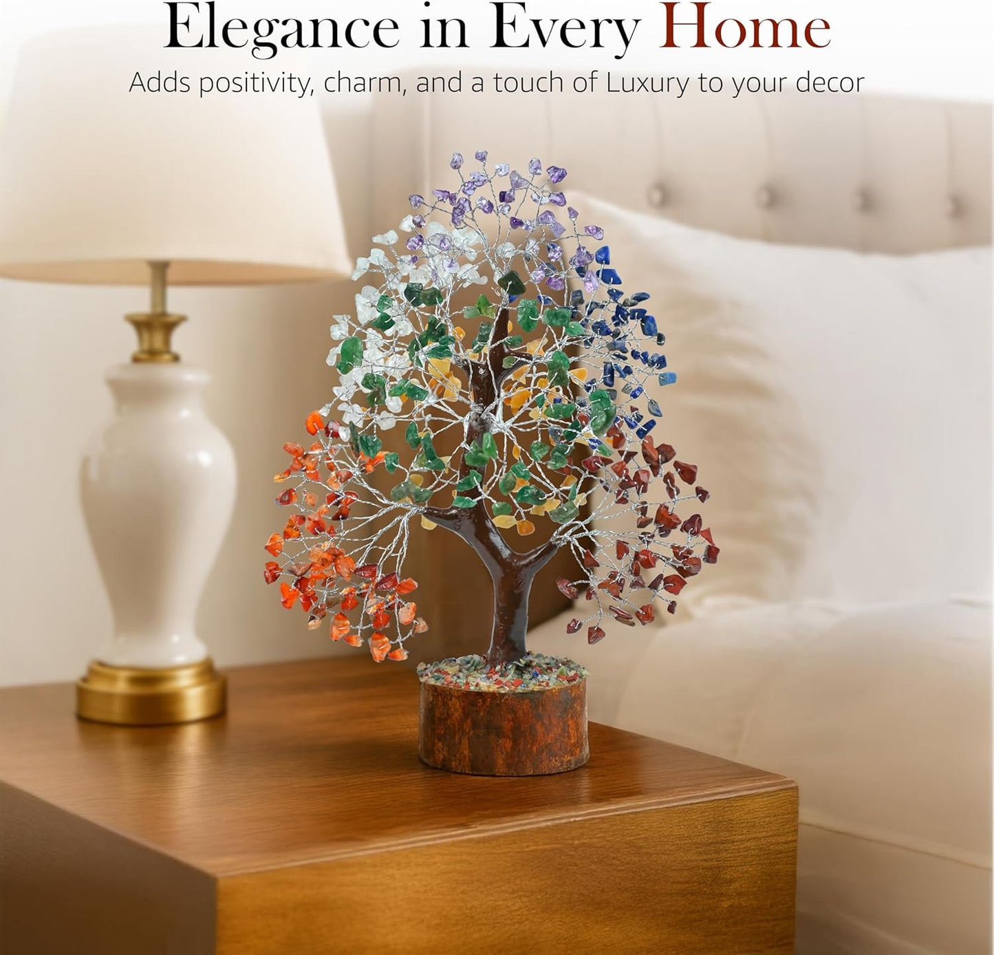 Crocon Seven Chakra Gemstone Tree Feng Shui Figurine Money Bonsai Good Luck Reiki Healing Crystals Balancing Decoration Ornament Sculpture Wealth Prosperity Table Room Decor Gift Size 10-12"