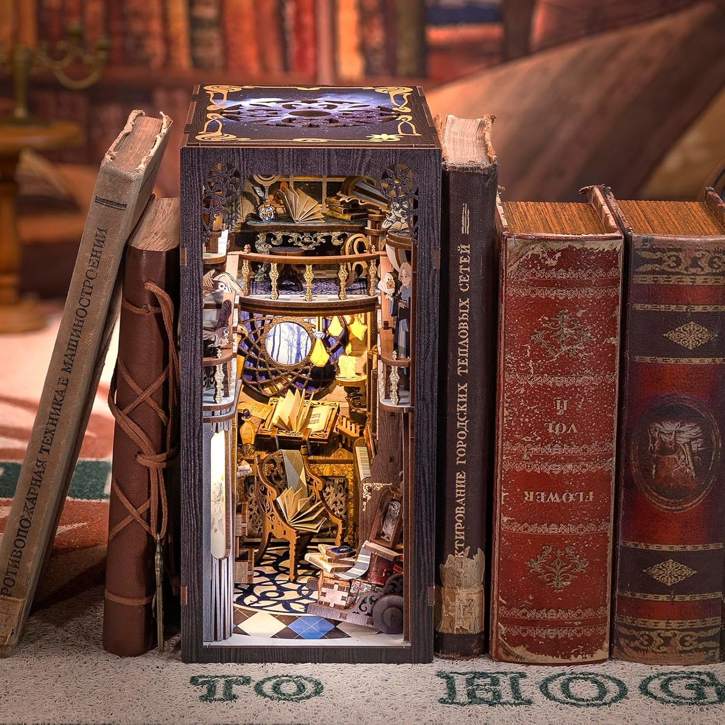 Cutefun Book Nook Kit for Adults, DIY Miniature House Dollhouse Kit for Adults and Teens, 3D Wooden Puzzle Booknook Bookshelf Insert Decor Gifts (Nebula Common Room)