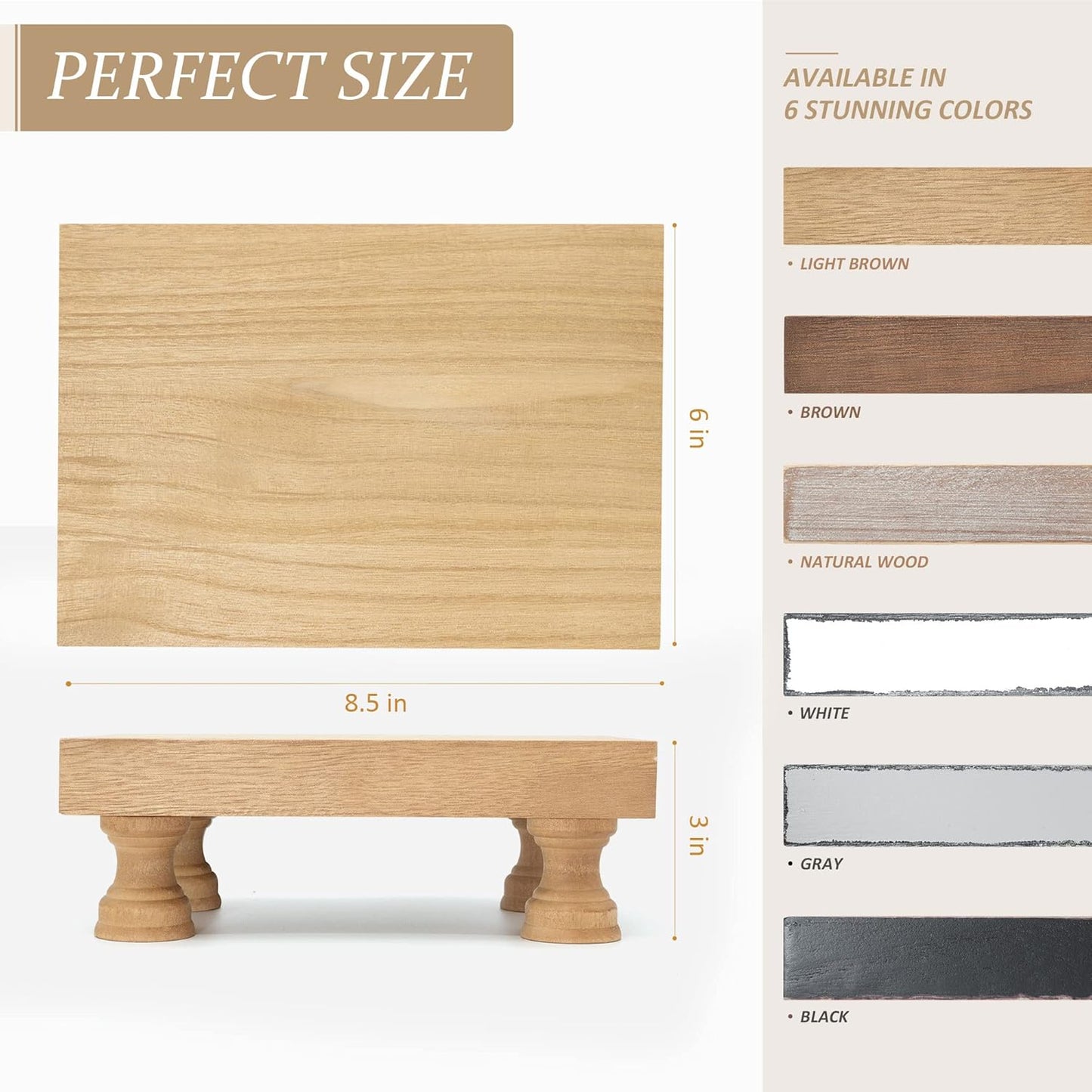 EOSAHR Modern Farmhouse Wood Riser for Display : Decorative Pedestal Stand for Home & Kitchen Decor and Retro Soap Stand for Sink - Rustic Bathroom Counter Tray and Countertop Organizer (Light Brown)