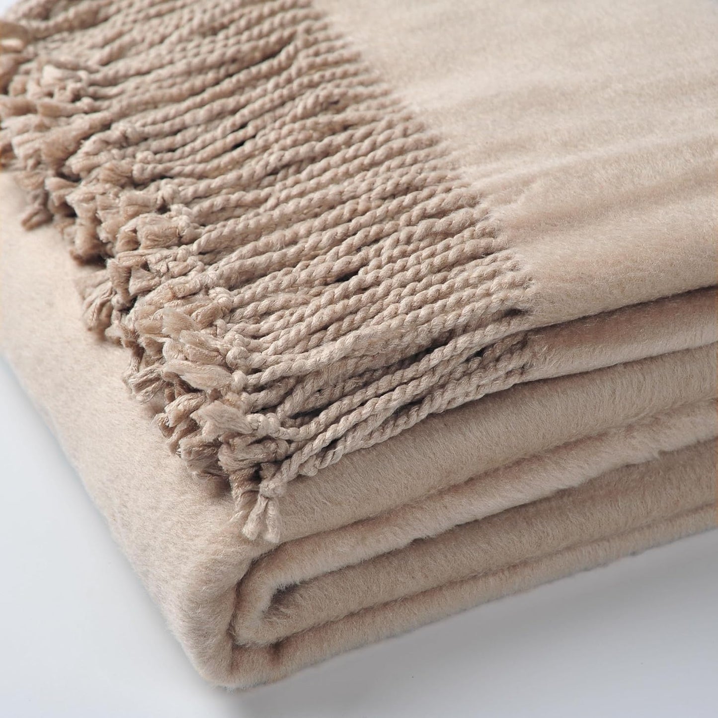 EP Mode Fringed Mulberry Silk Throw Blanket for Sofa (Rugby Tan)