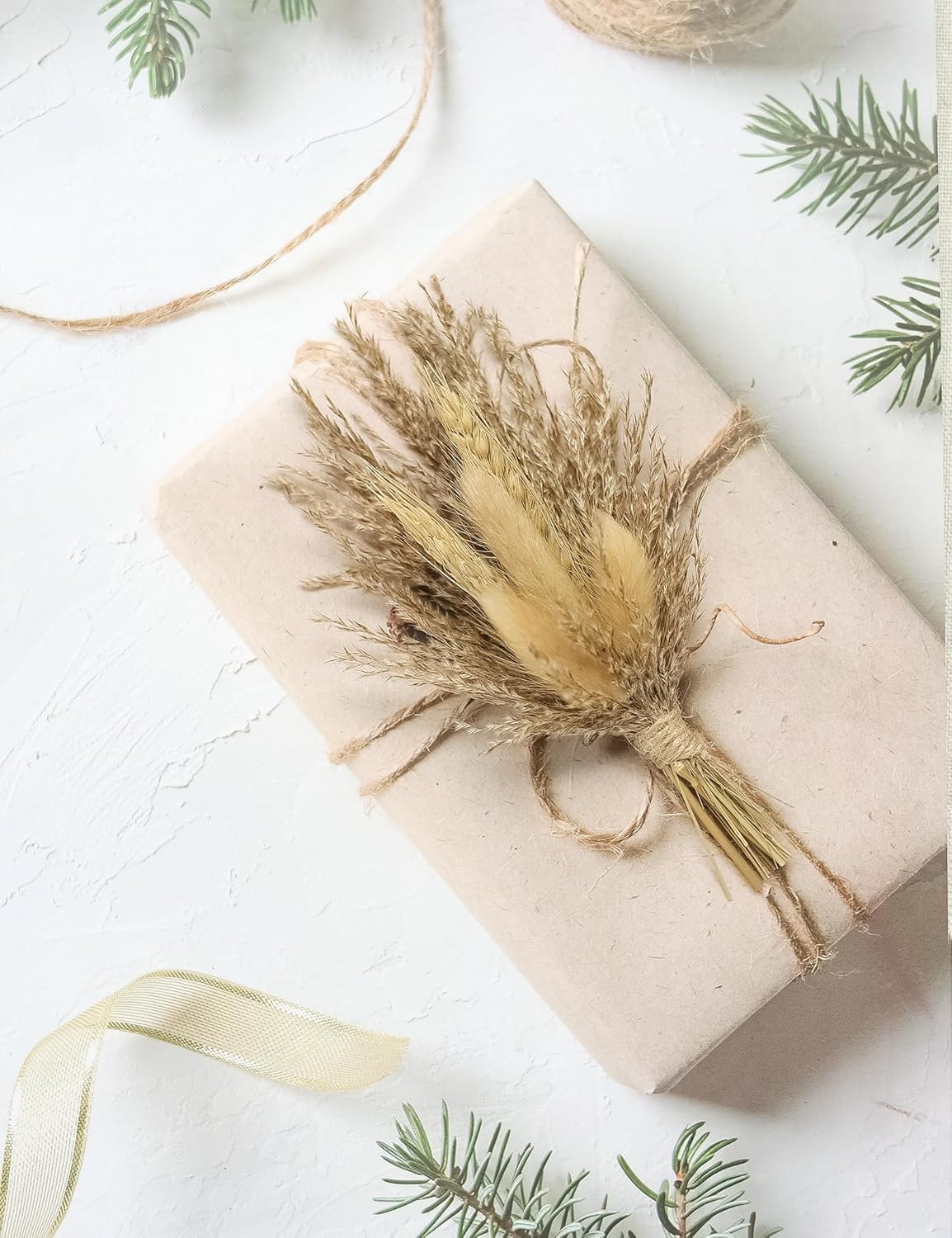Mini Dried Flower Bouquet (Pack of 6), Dried Flower Bouquet for Boho Wedding Plate Decorations, Dried Pampas Grass, Groom and Best Man Boutonnieres, Dried Cake Flowers.(Grey)