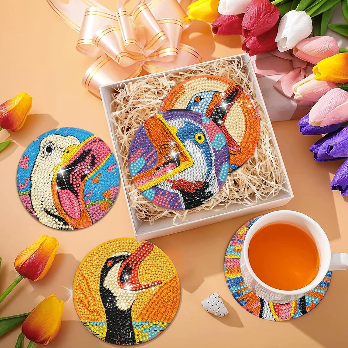 EWJRNSF 6 PCS Diamond Painting Coaster Set - Small Diamond Painting Coasters Kit for Beginners and Adults - Art Craft Supplies Item