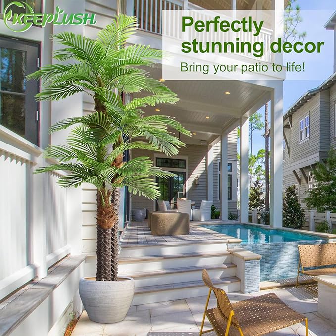 10ft Tall Artificial Palm Tree for Outdoors - Triple Phoenix Palm, UV Resistant, Large Fake Silk Palm Tree - Perfect for Patio, Poolside, Home Indoor Aesthetic Decor